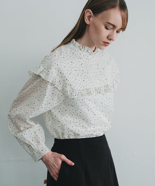 dot frill collar blouse / WHT25FBL4084