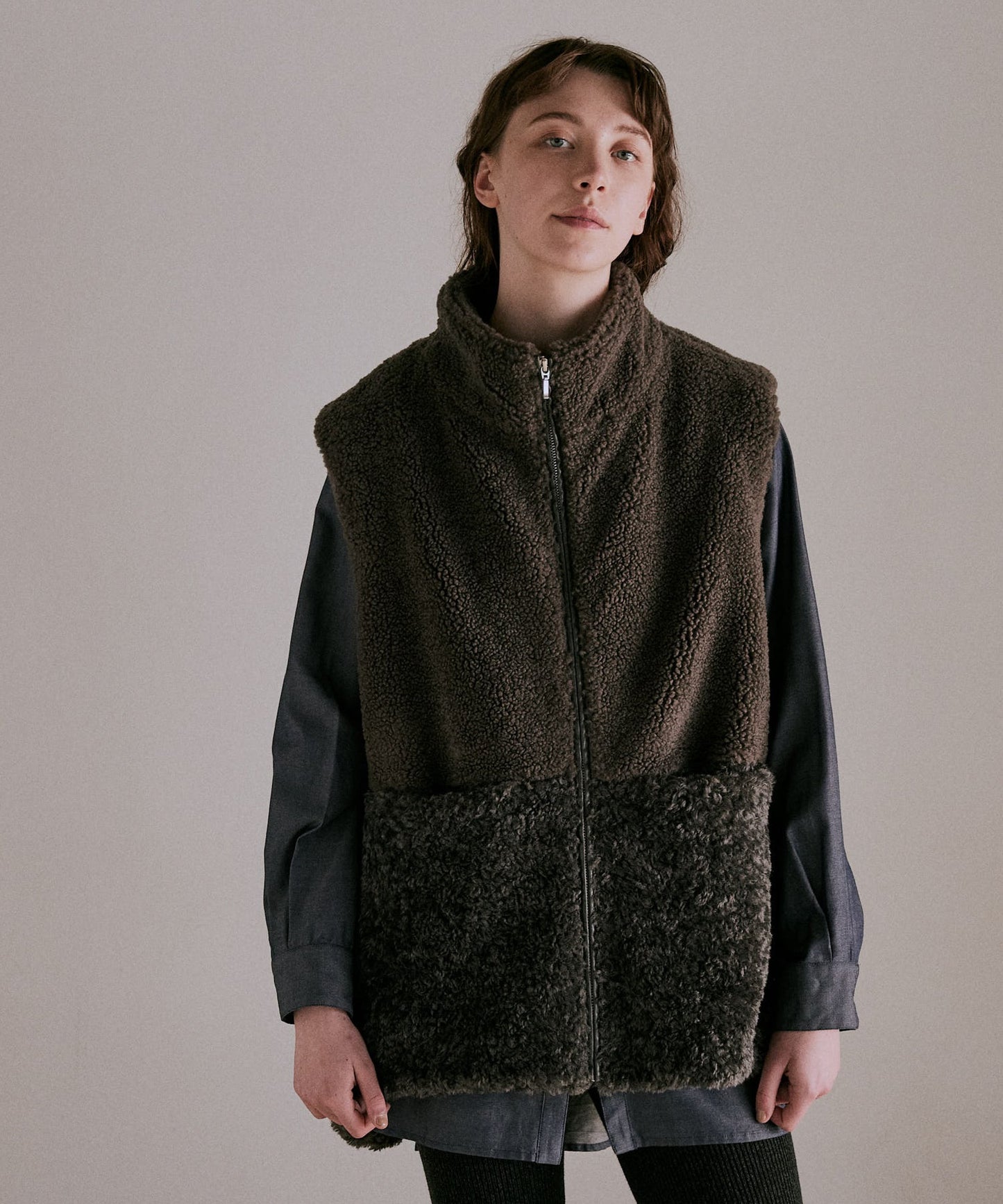 eco fur combination vest / WHT25FJK4045