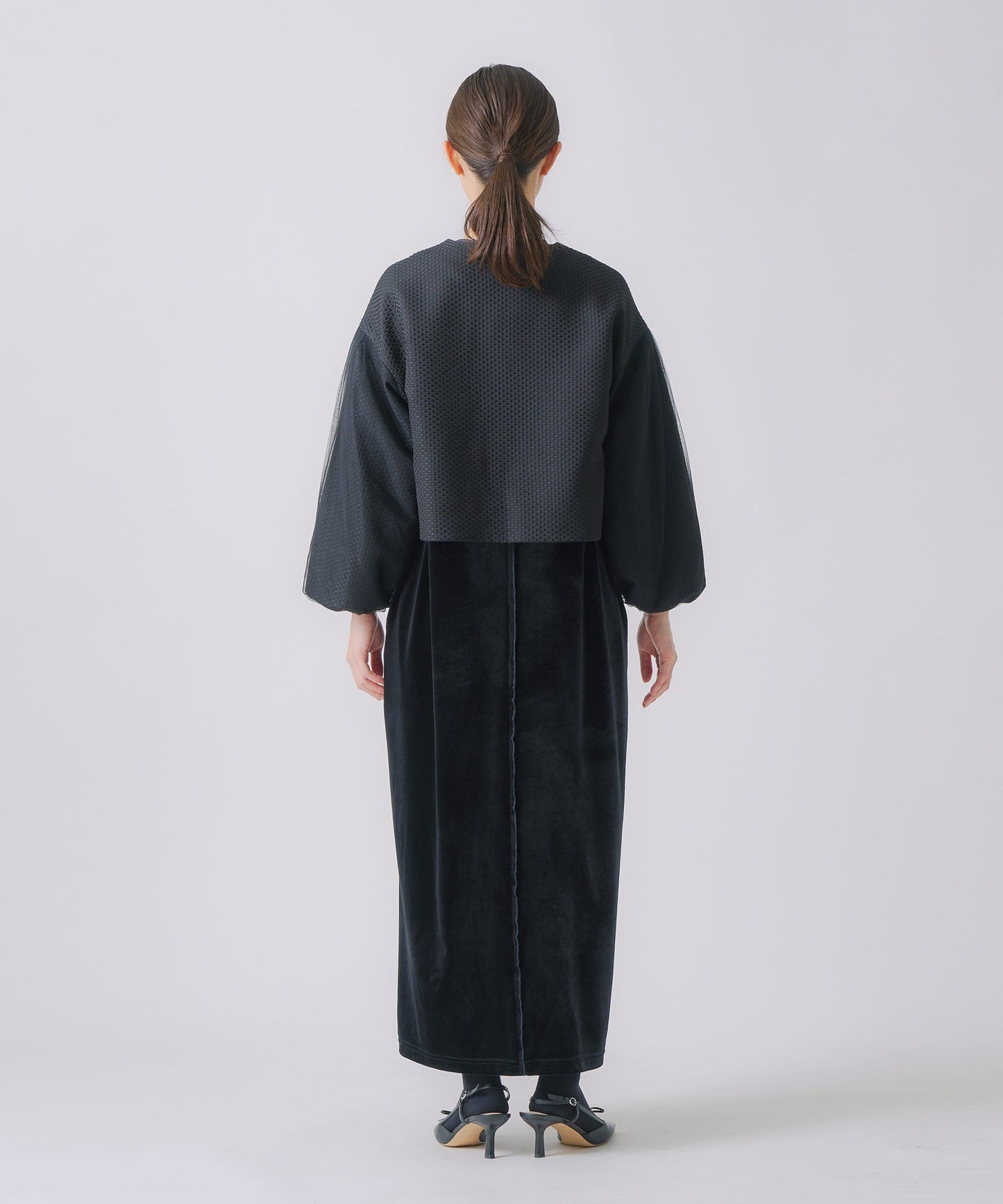 tulle layered sleeve jacket / WHT25FJK4052