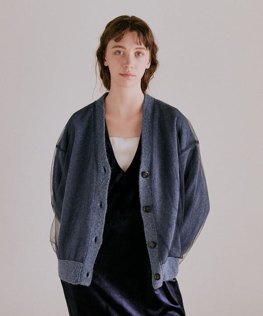 tulle layered knit cardigan / WHT25FKN4035