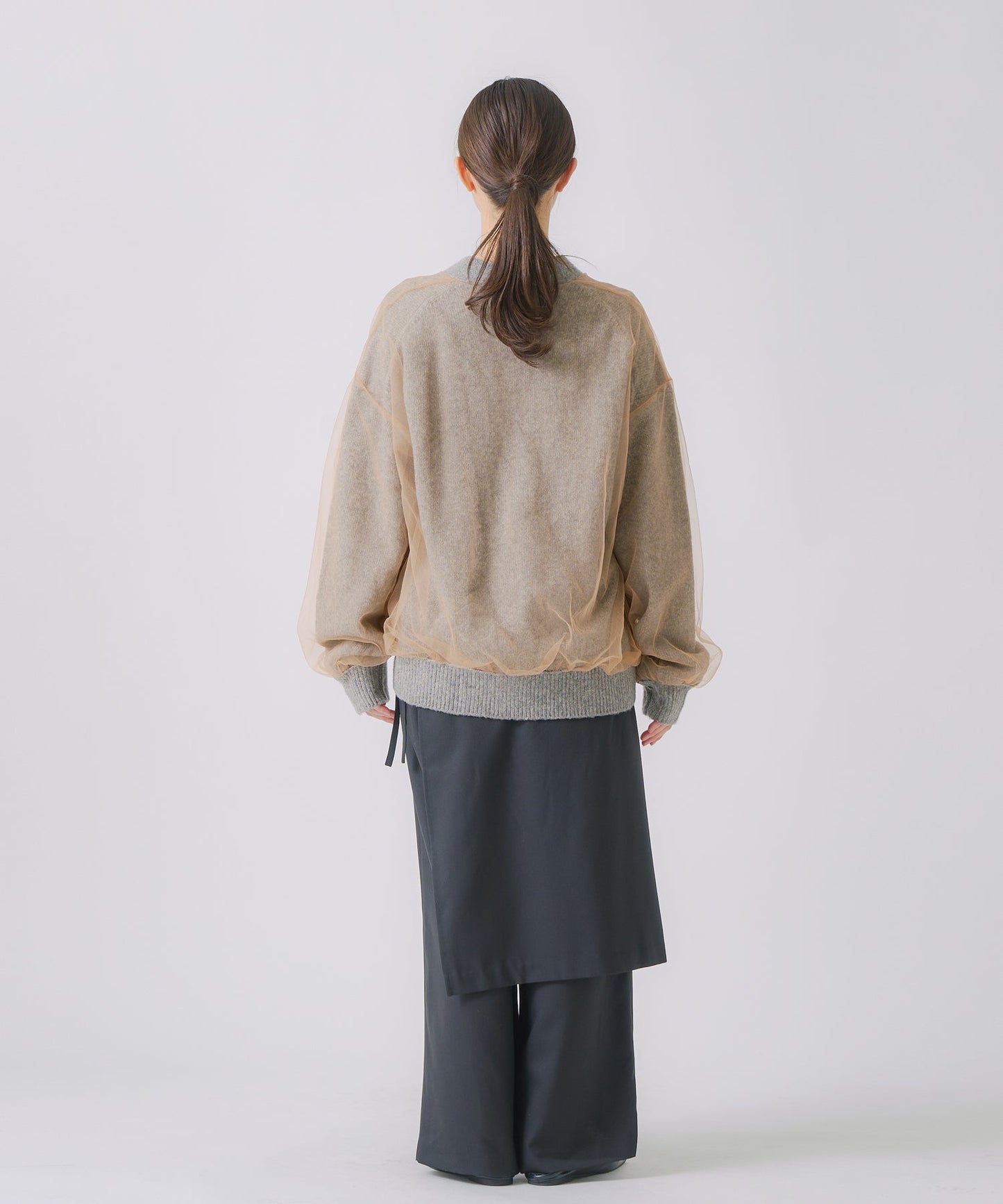 tulle layered knit cardigan / WHT25FKN4035