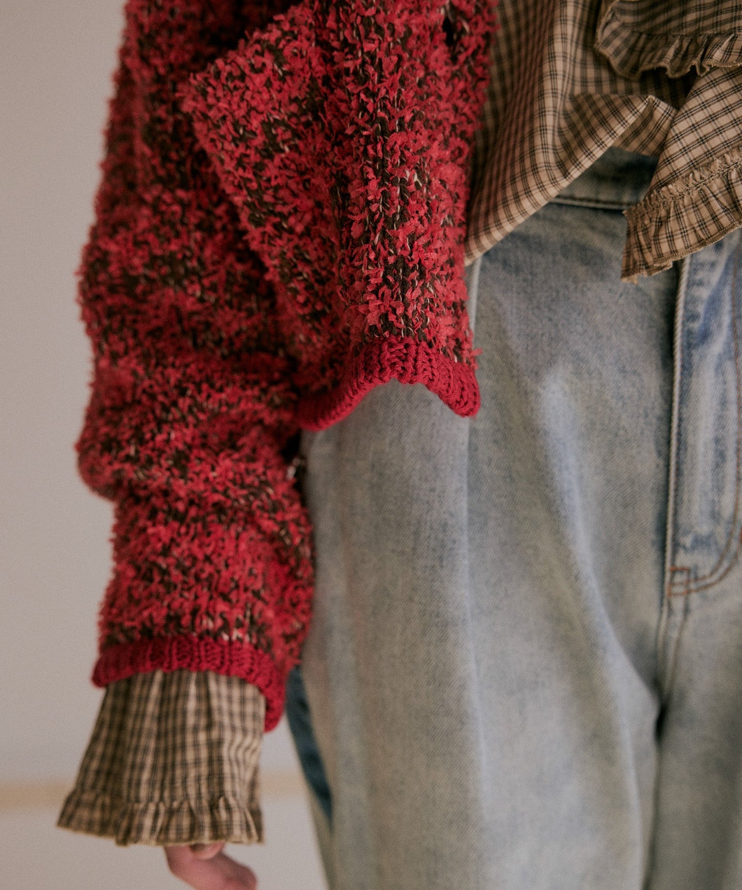 mix tapeyarn knit jacket / WHT25FKN4036