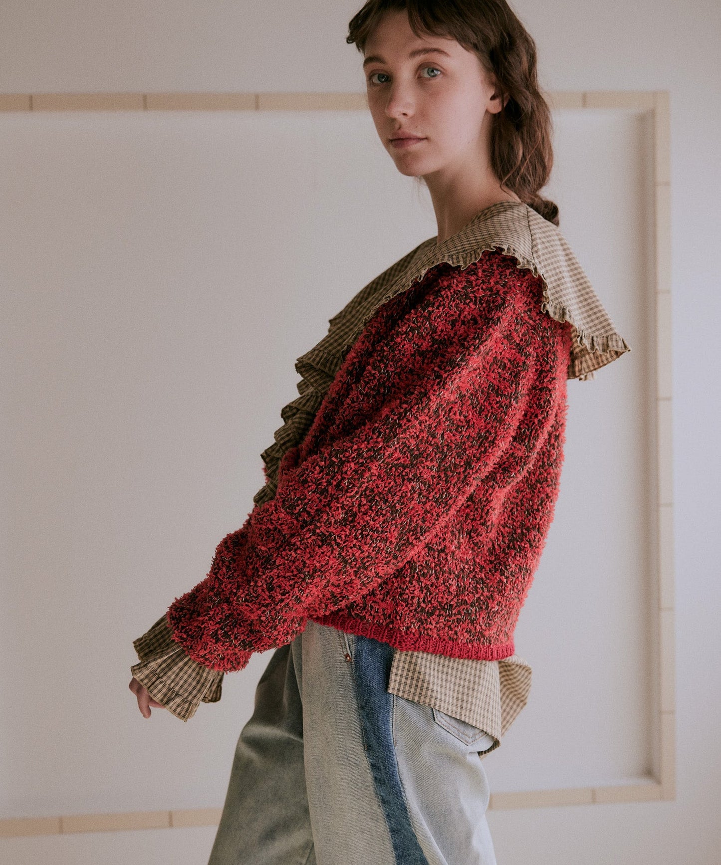 mix tapeyarn knit jacket / WHT25FKN4036