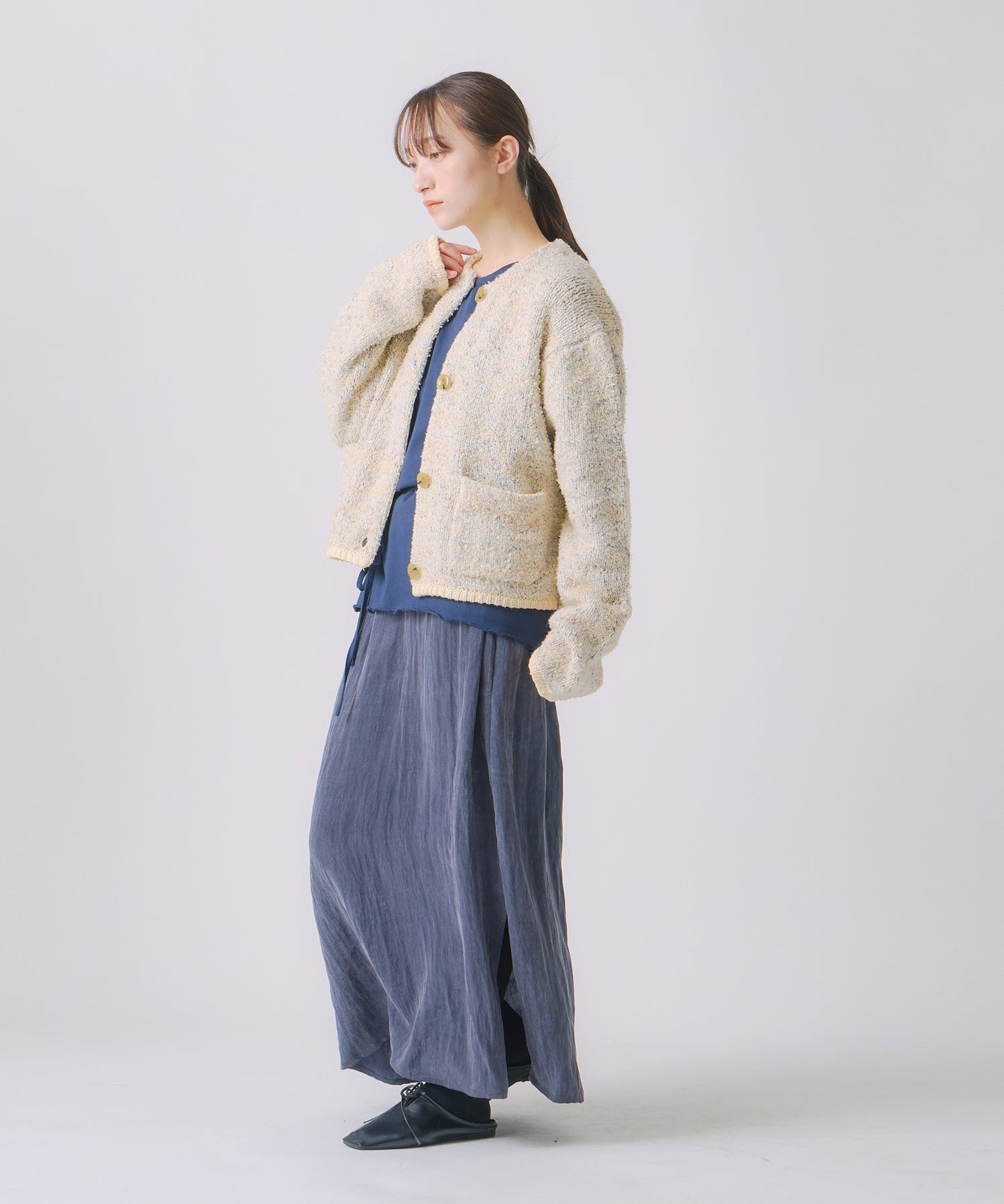 mix tapeyarn knit jacket / WHT25FKN4036