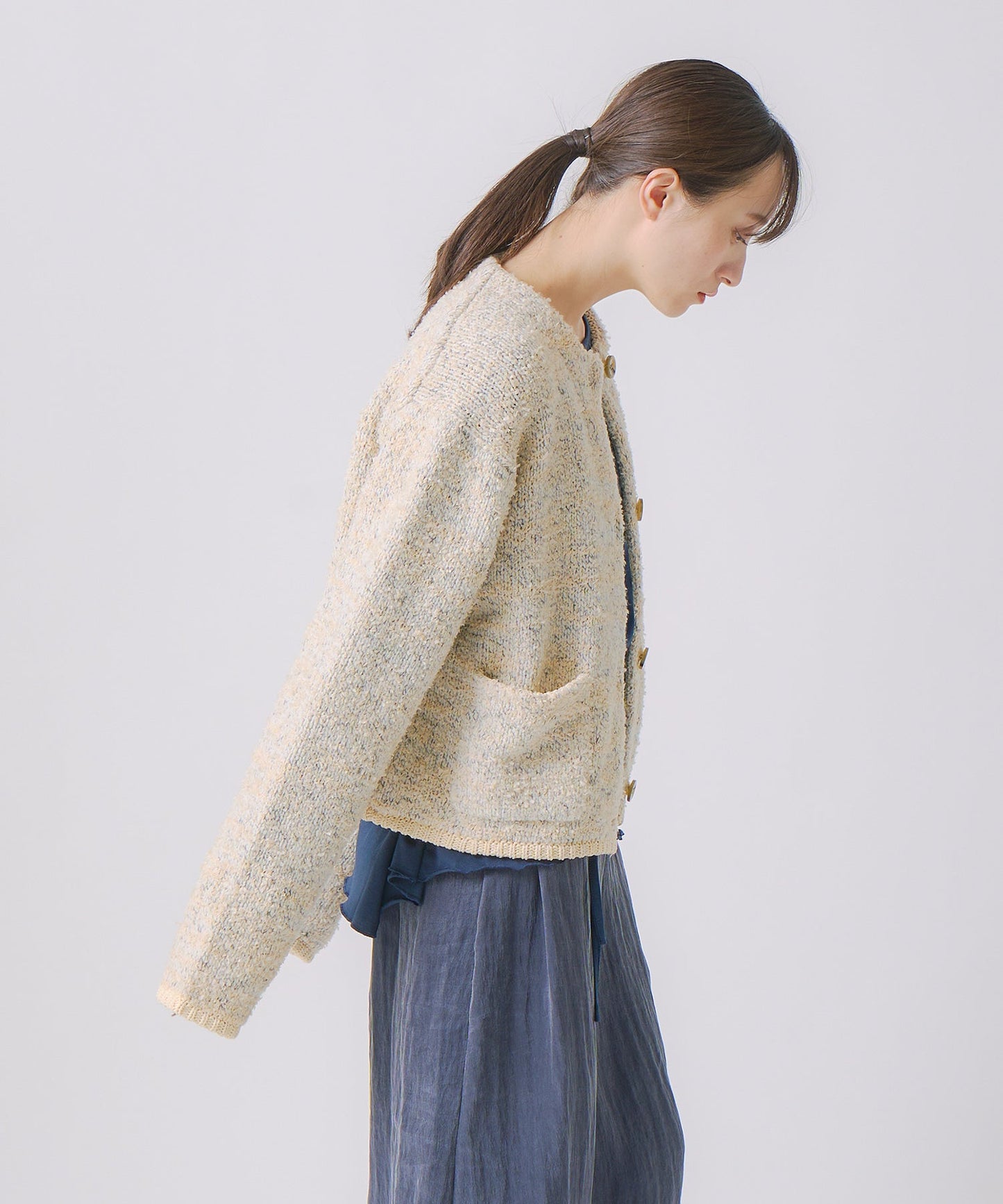 mix tapeyarn knit jacket / WHT25FKN4036