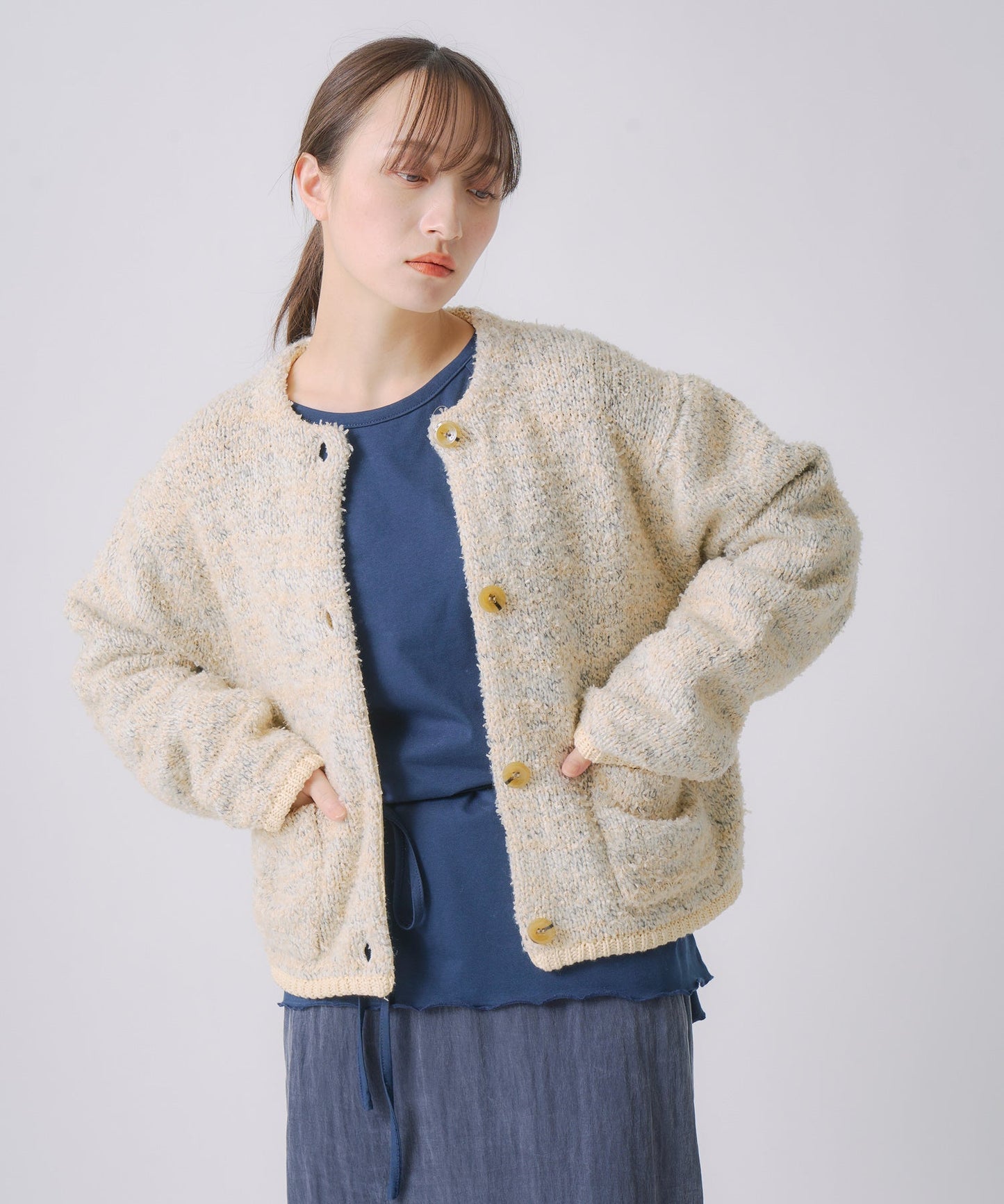 mix tapeyarn knit jacket / WHT25FKN4036