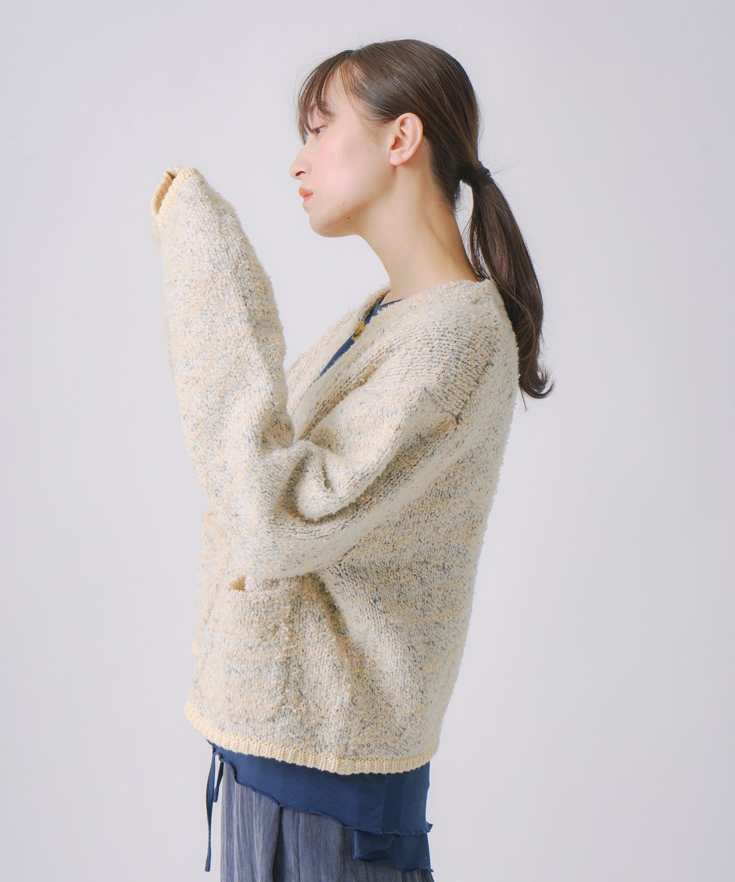 mix tapeyarn knit jacket / WHT25FKN4036