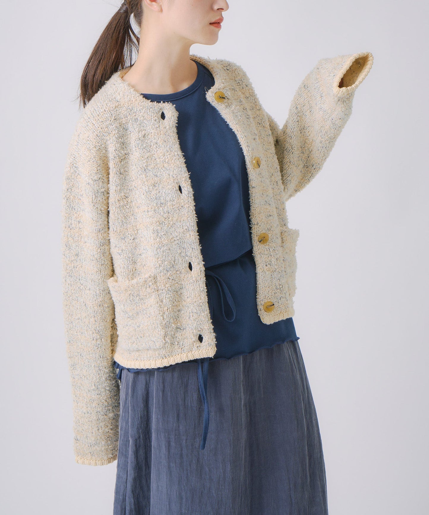 mix tapeyarn knit jacket / WHT25FKN4036