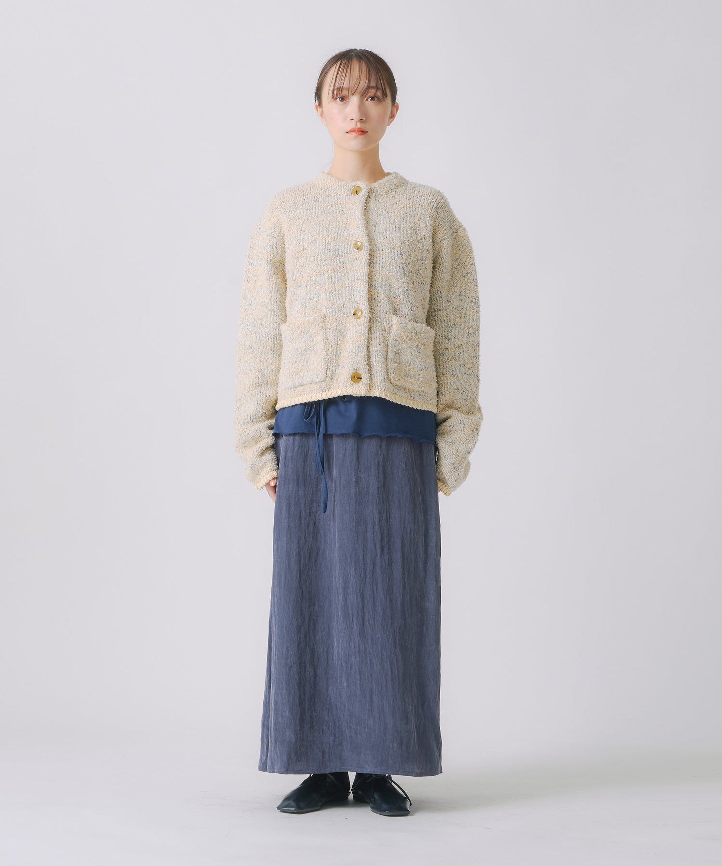 mix tapeyarn knit jacket / WHT25FKN4036