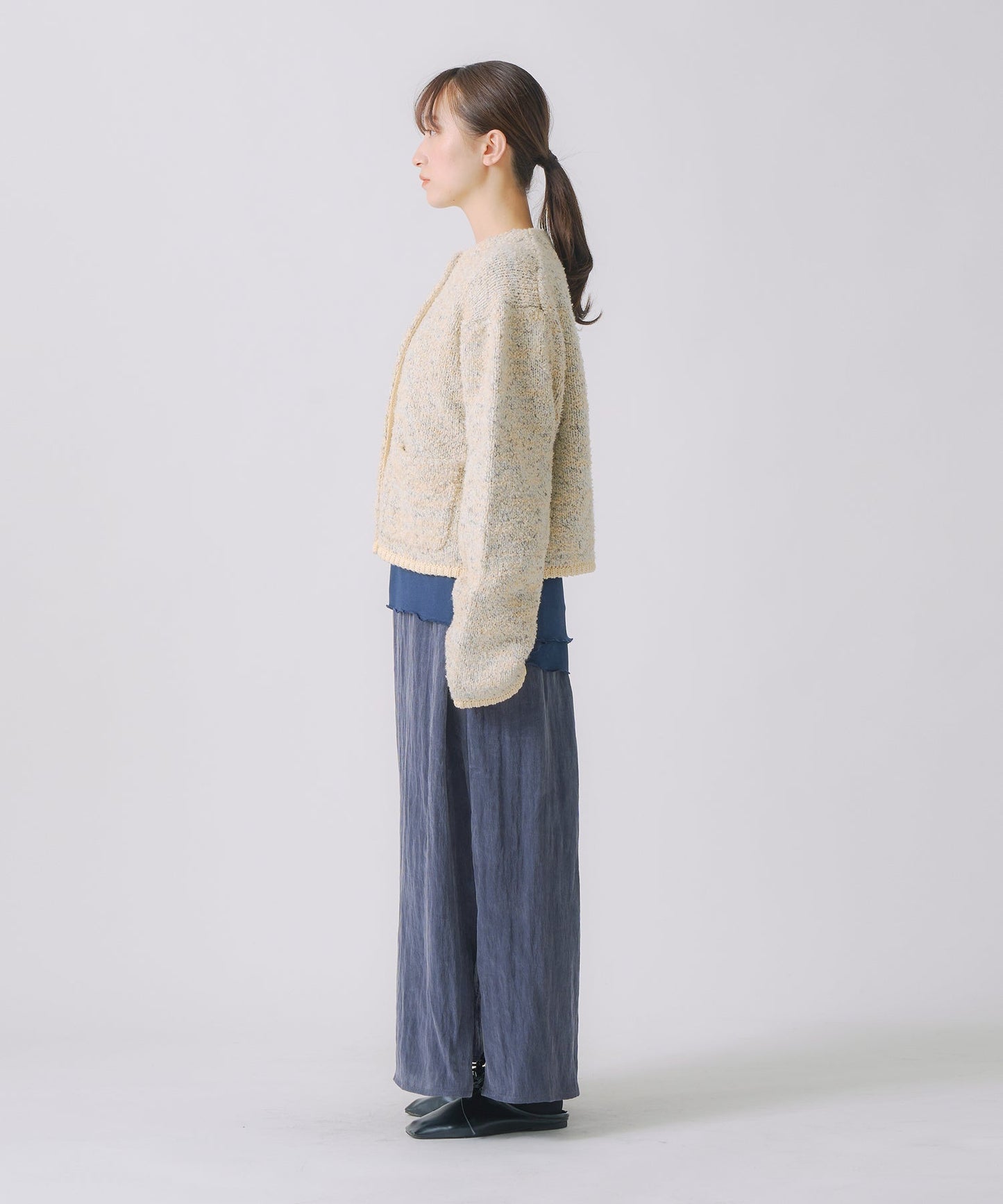 mix tapeyarn knit jacket / WHT25FKN4036