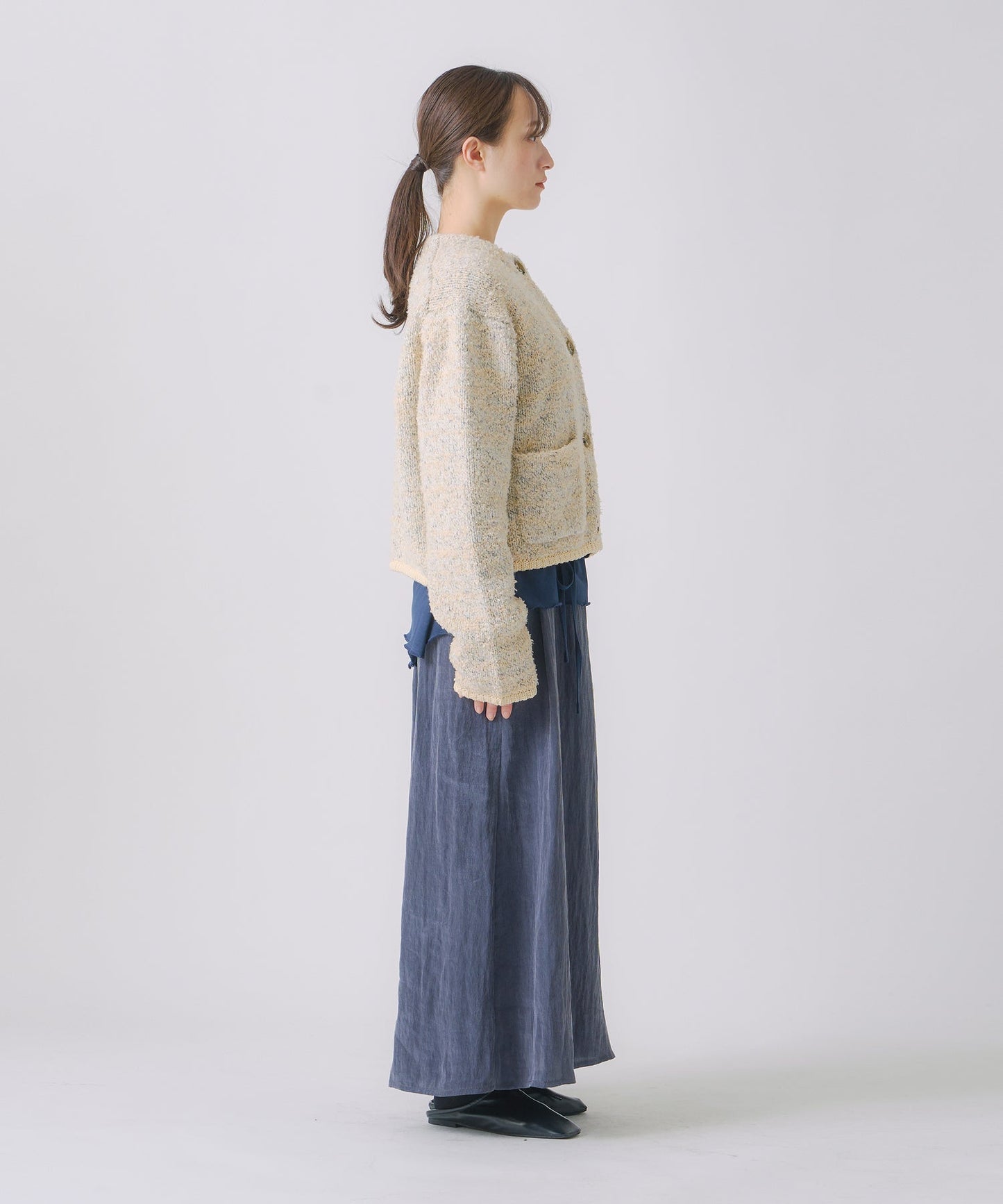 mix tapeyarn knit jacket / WHT25FKN4036