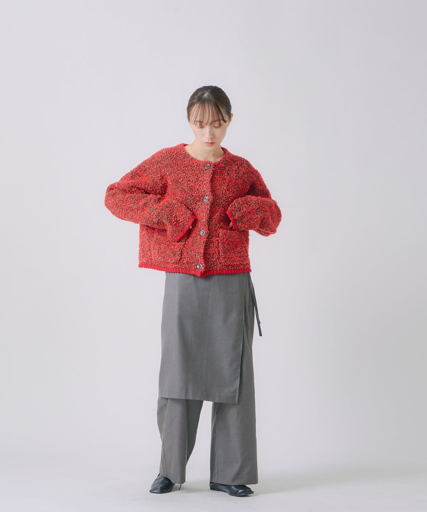mix tapeyarn knit jacket / WHT25FKN4036