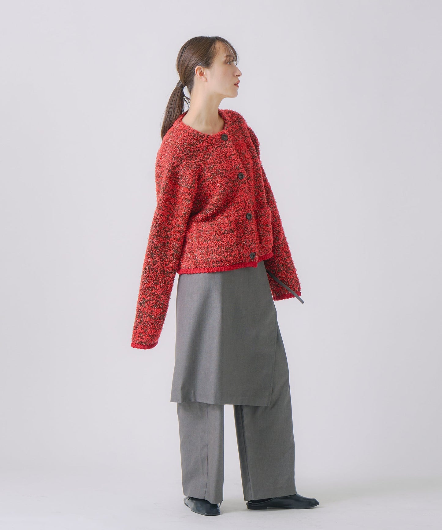 mix tapeyarn knit jacket / WHT25FKN4036