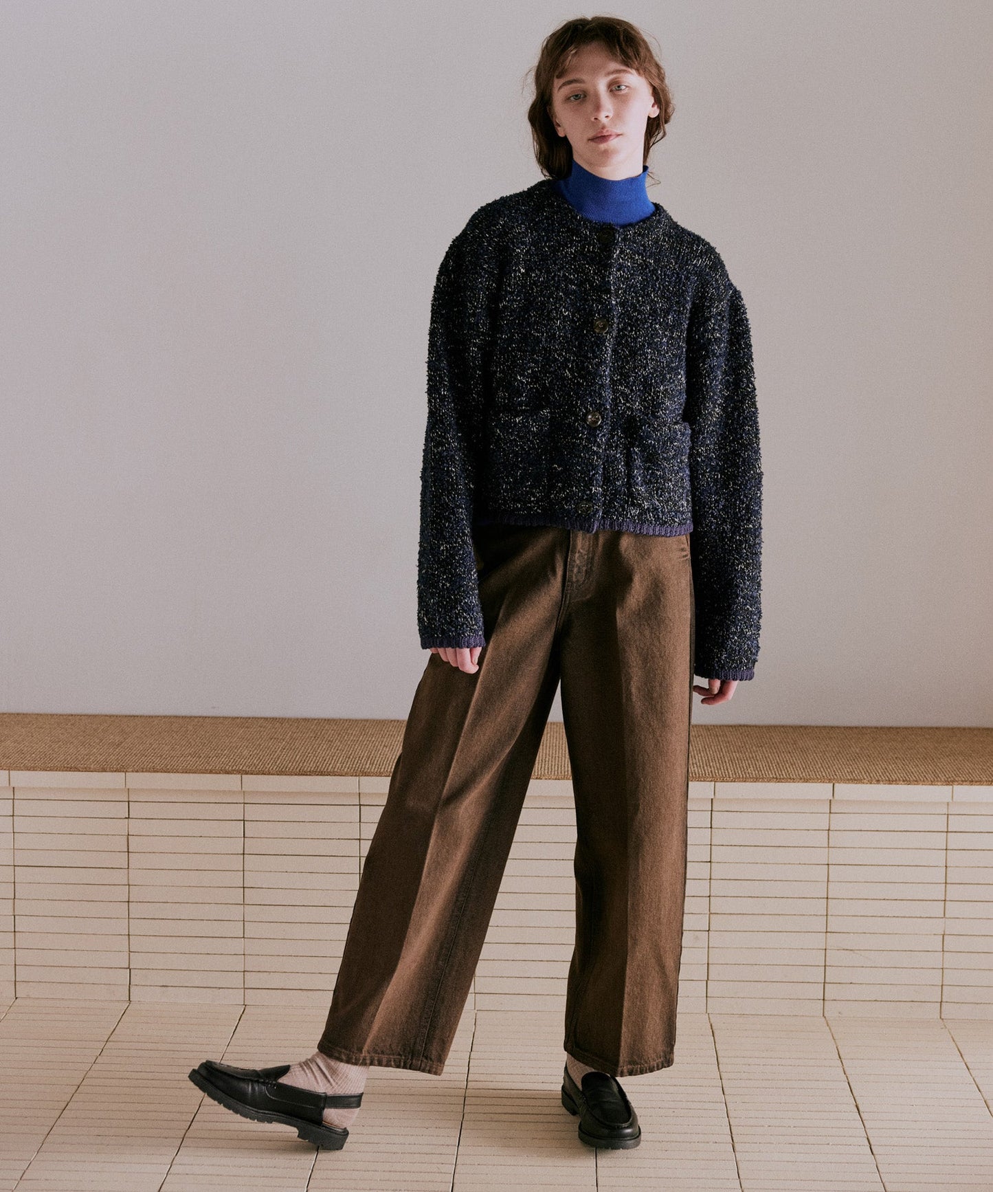 mix tapeyarn knit jacket / WHT25FKN4036