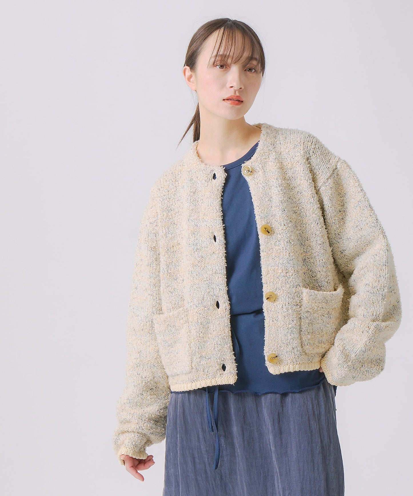 mix tapeyarn knit jacket / WHT25FKN4036