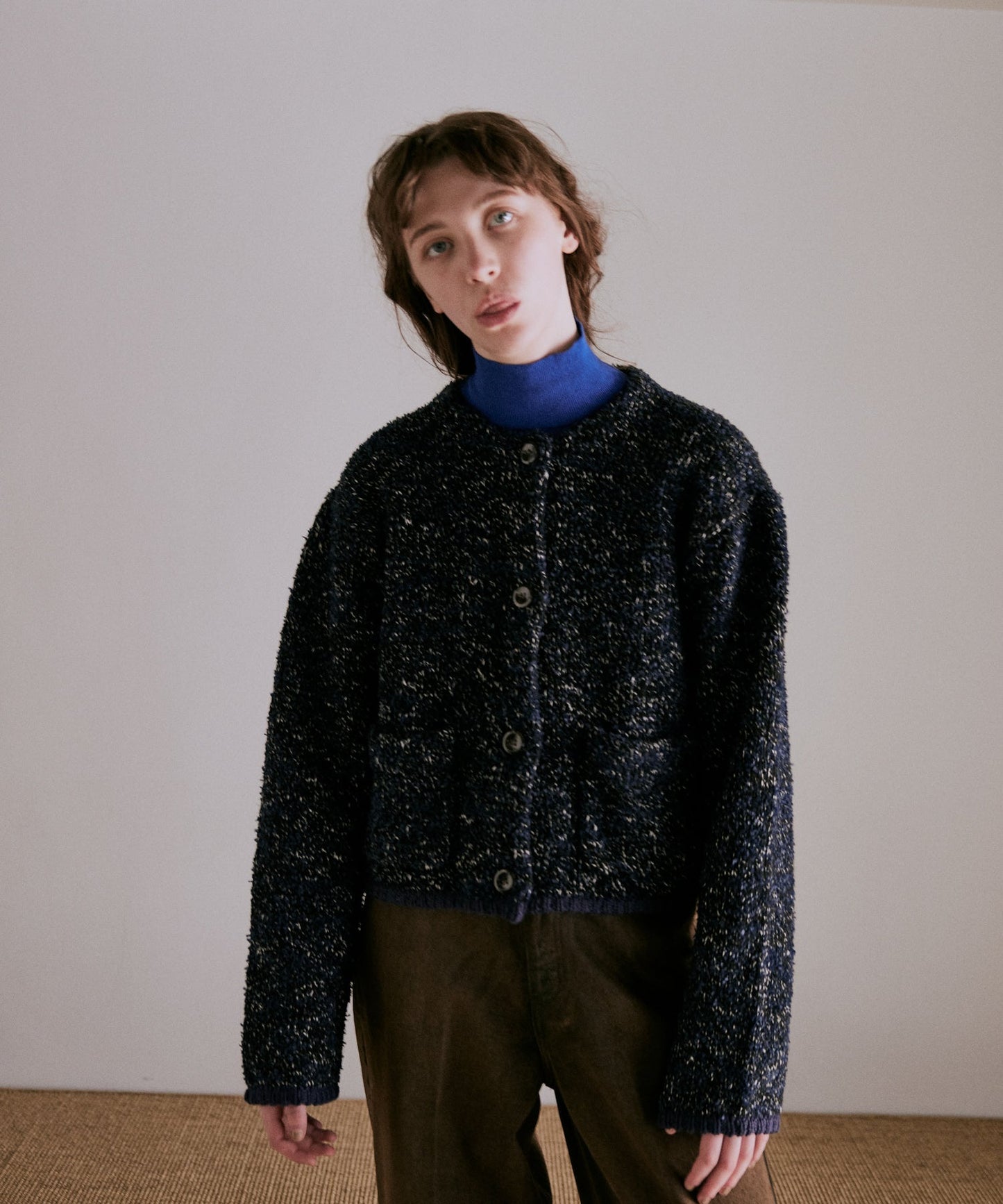 mix tapeyarn knit jacket / WHT25FKN4036