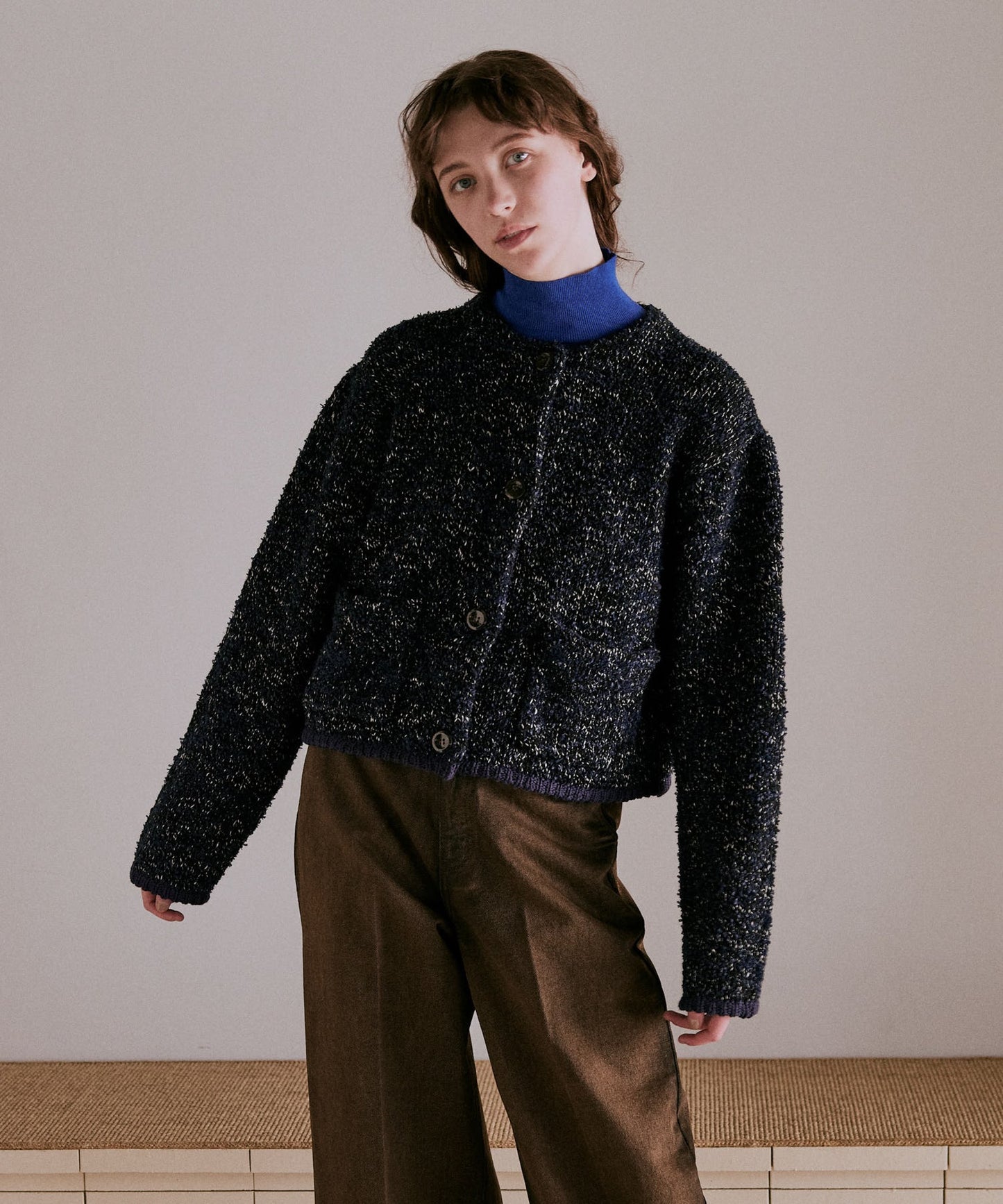 mix tapeyarn knit jacket / WHT25FKN4036
