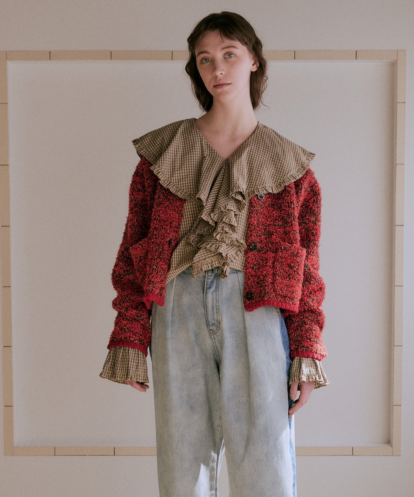 mix tapeyarn knit jacket / WHT25FKN4036