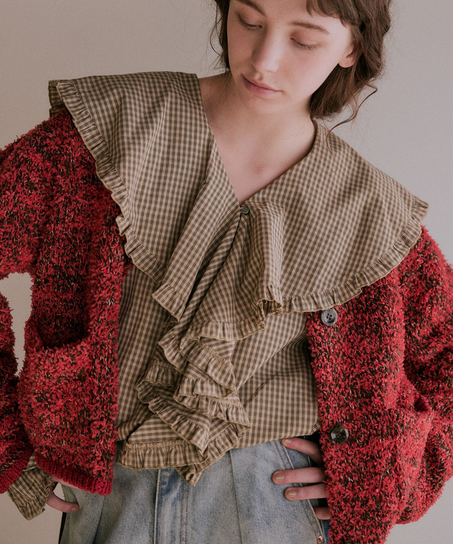 mix tapeyarn knit jacket / WHT25FKN4036