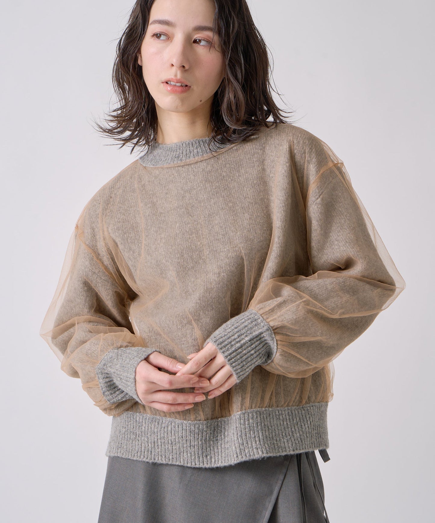 tulle layered knit / WHT25FKN4040