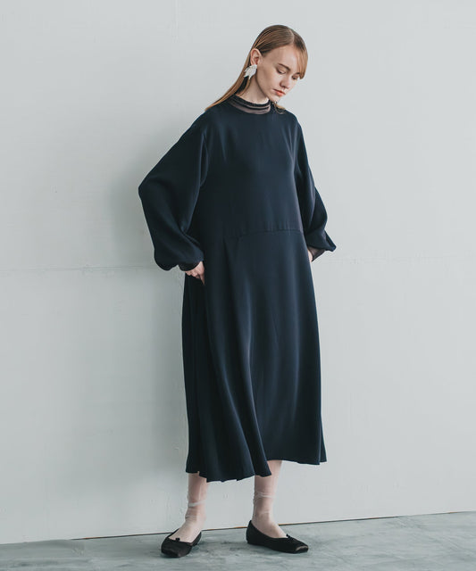stand frill collar a line dress / WHT25FOP4073