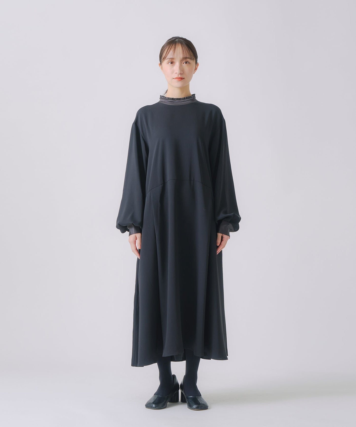 stand frill collar a line dress / WHT25FOP4073