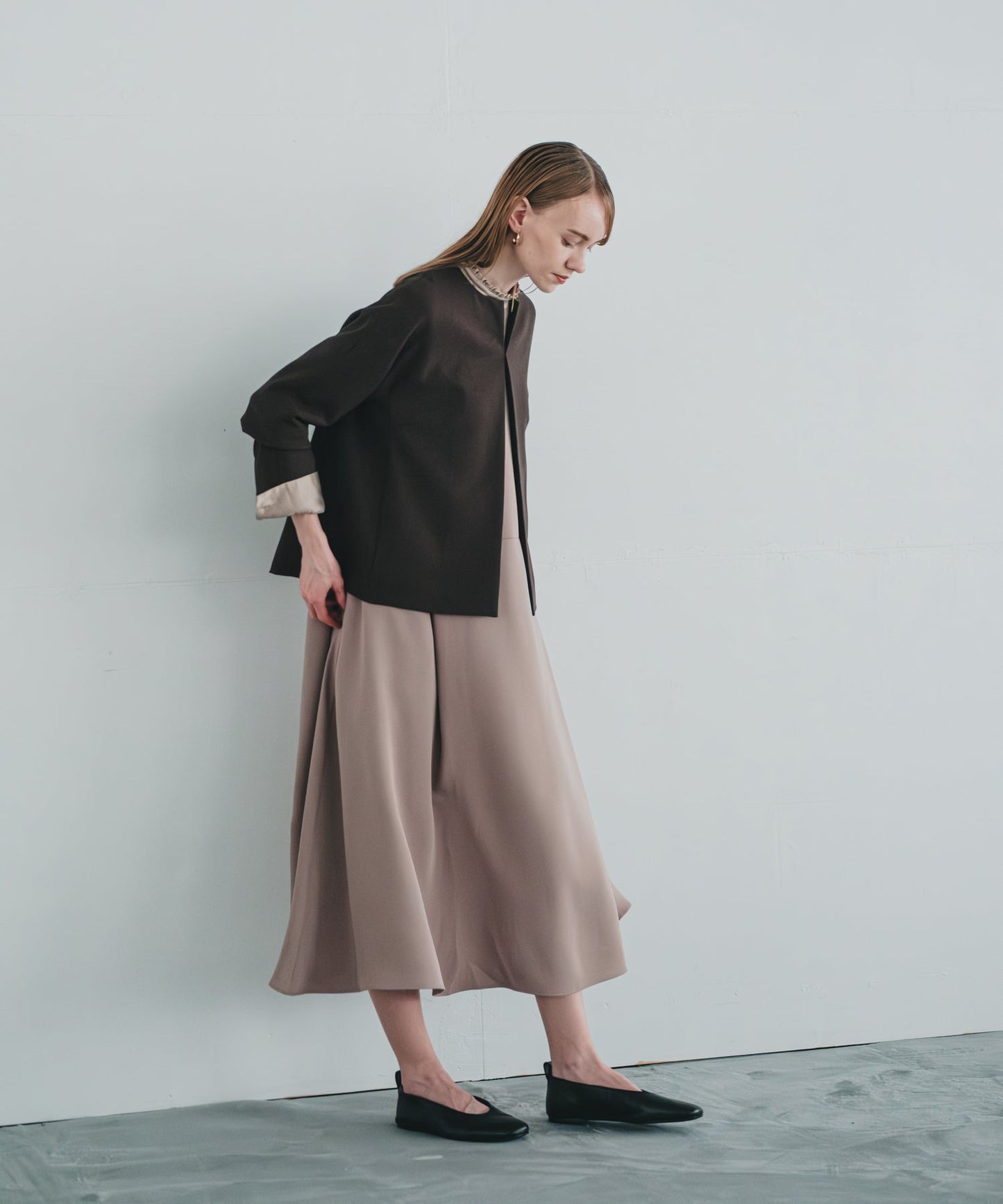 stand frill collar a line dress / WHT25FOP4073
