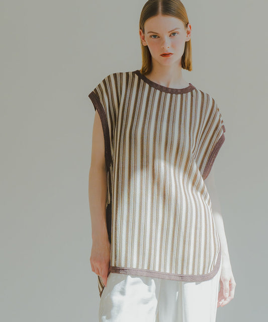 STRIPE OPEN WORK TOPS / WHT25HBL4072