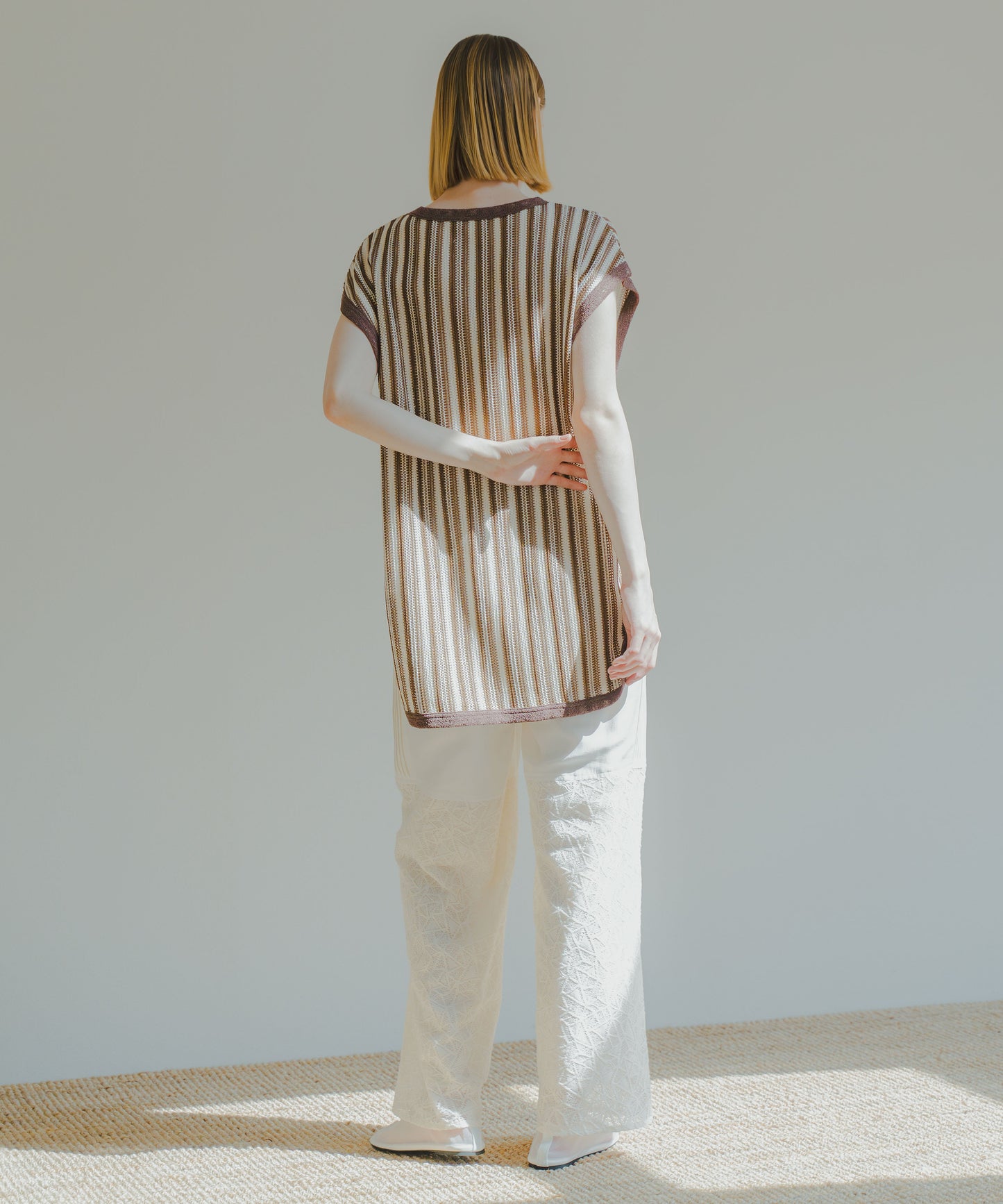 STRIPE OPEN WORK TOPS / WHT25HBL4072