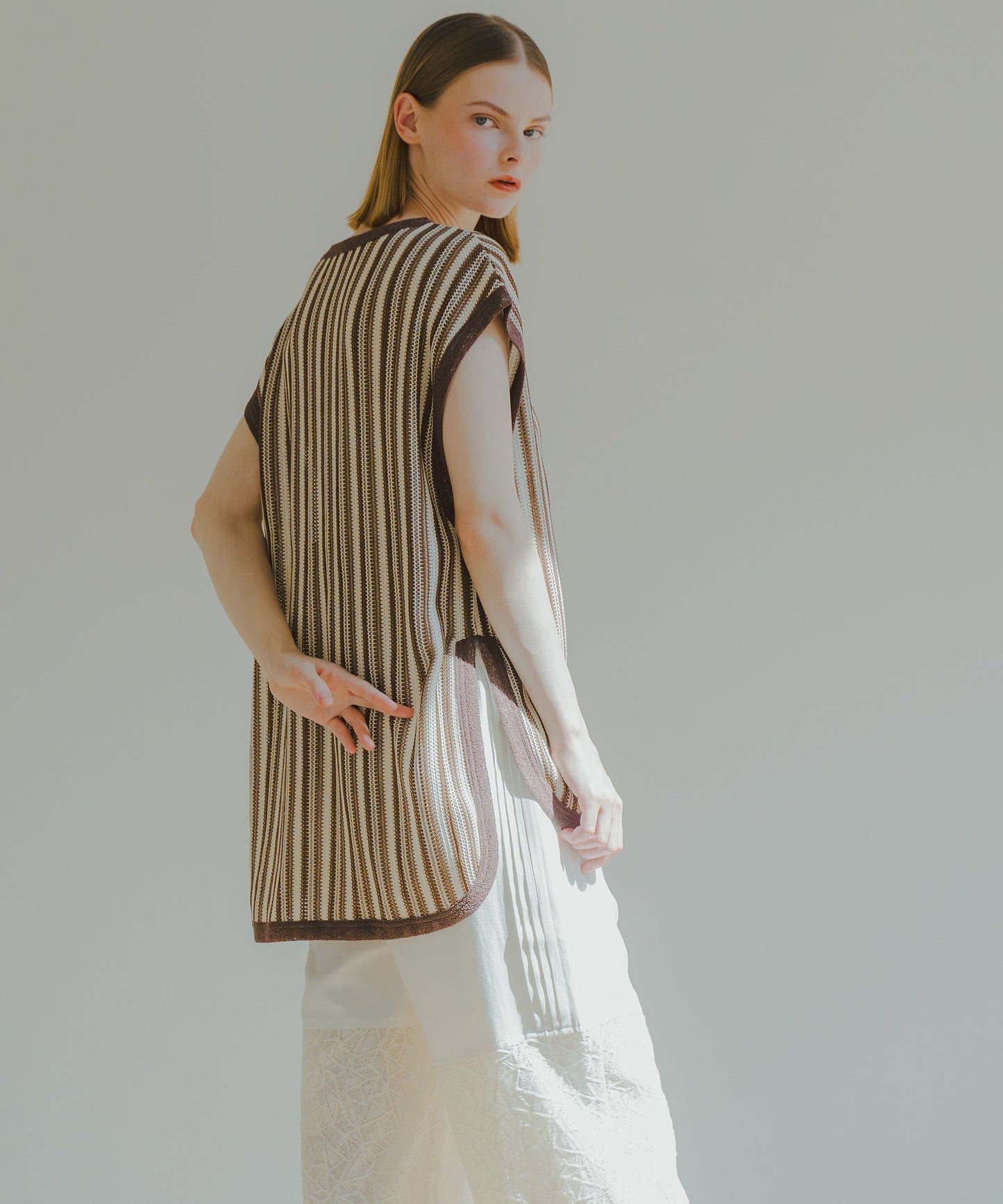 STRIPE OPEN WORK TOPS / WHT25HBL4072