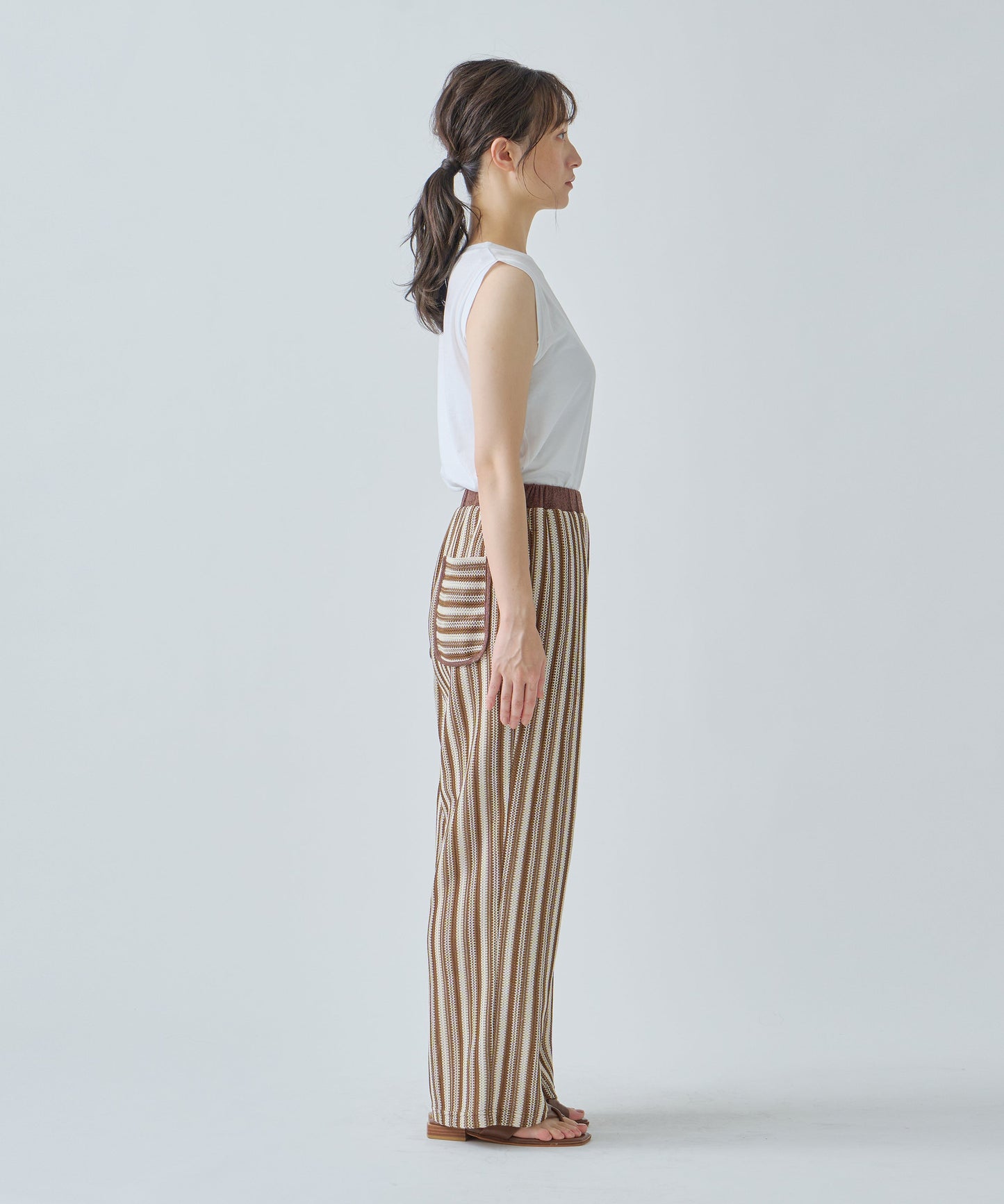 STRIPE OPEN WORK PANTS / WHT25HPT4052
