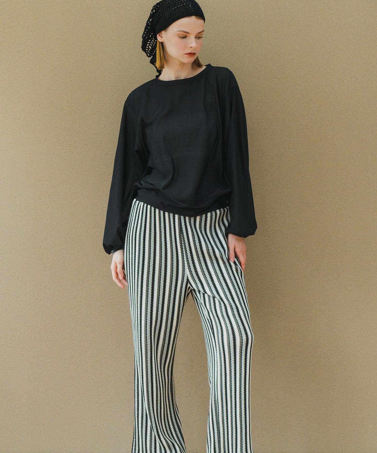 STRIPE OPEN WORK PANTS / WHT25HPT4052