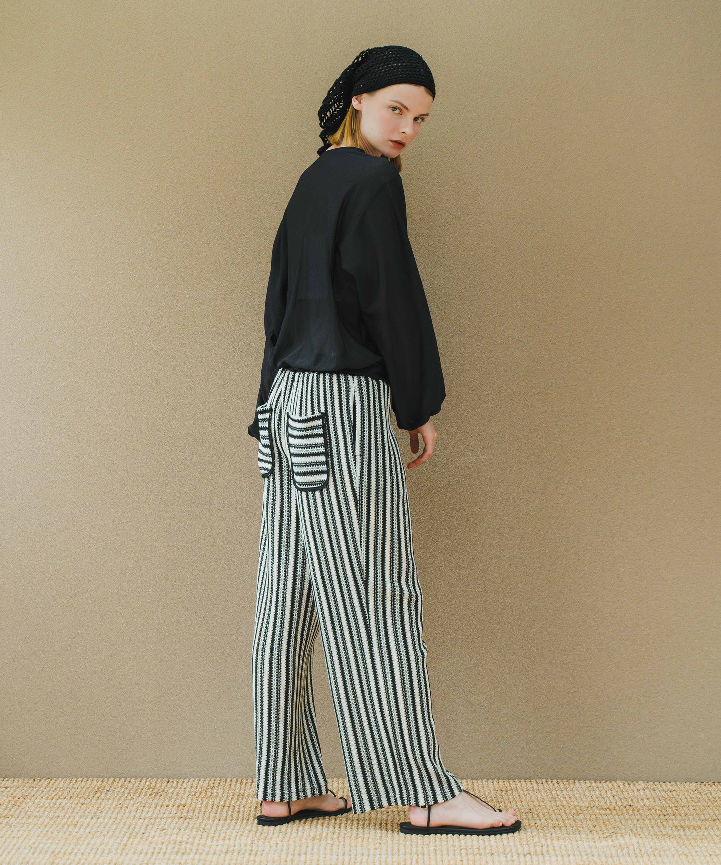 STRIPE OPEN WORK PANTS / WHT25HPT4052