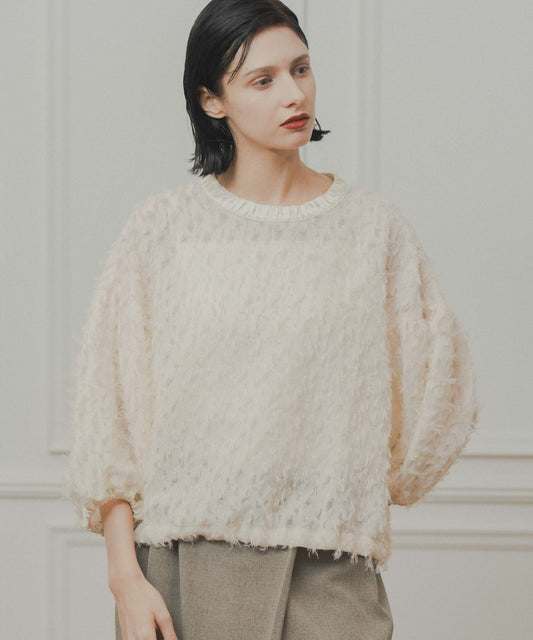 jacquard volume blouse / WHT24FBL4053