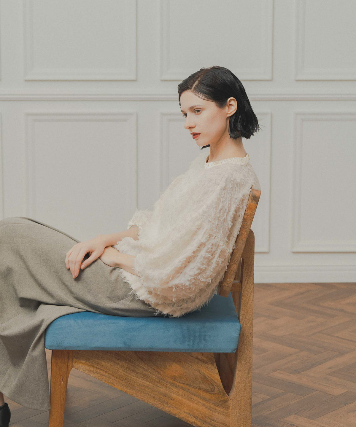 jacquard volume blouse / WHT24FBL4053