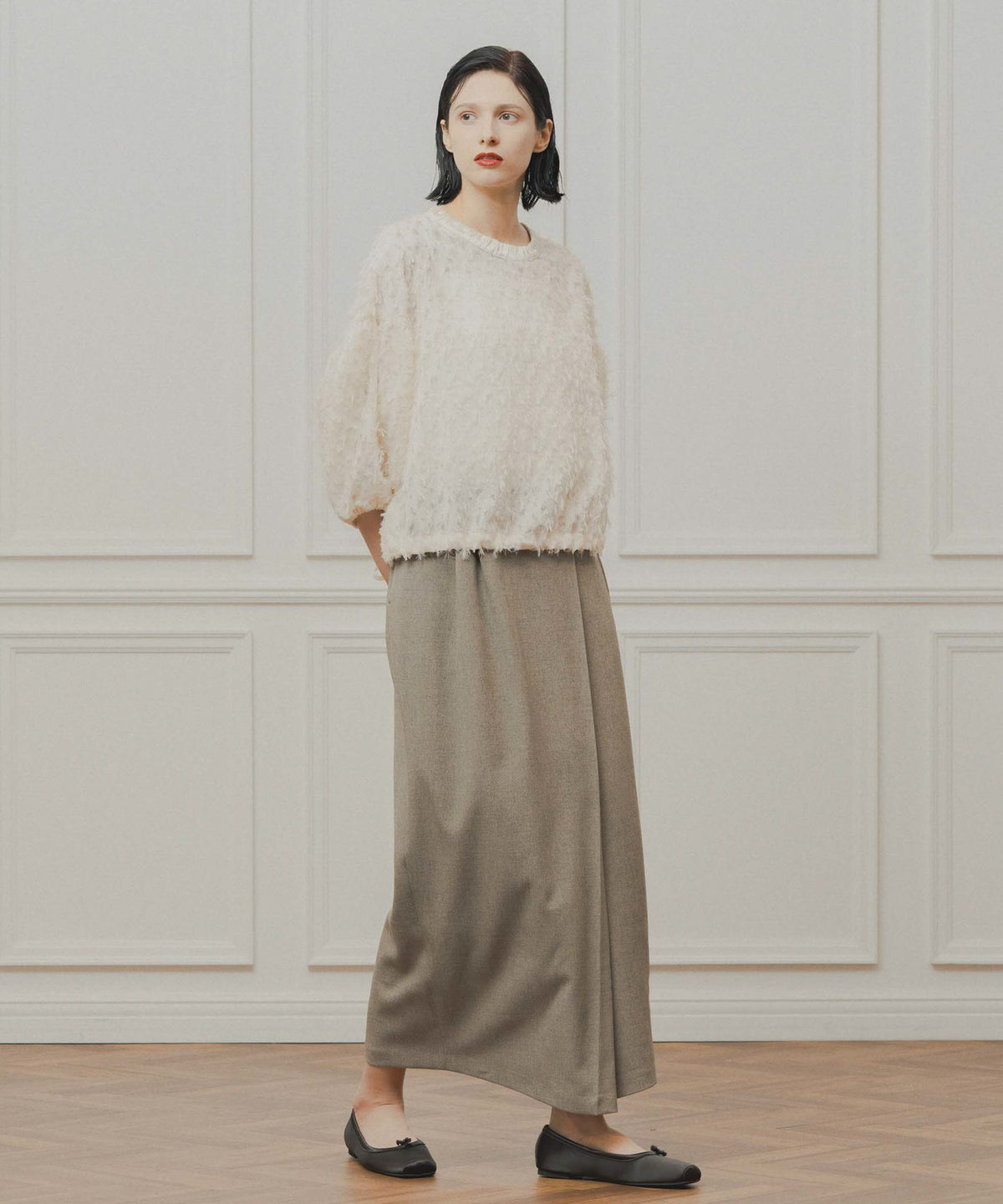 jacquard volume blouse / WHT24FBL4053