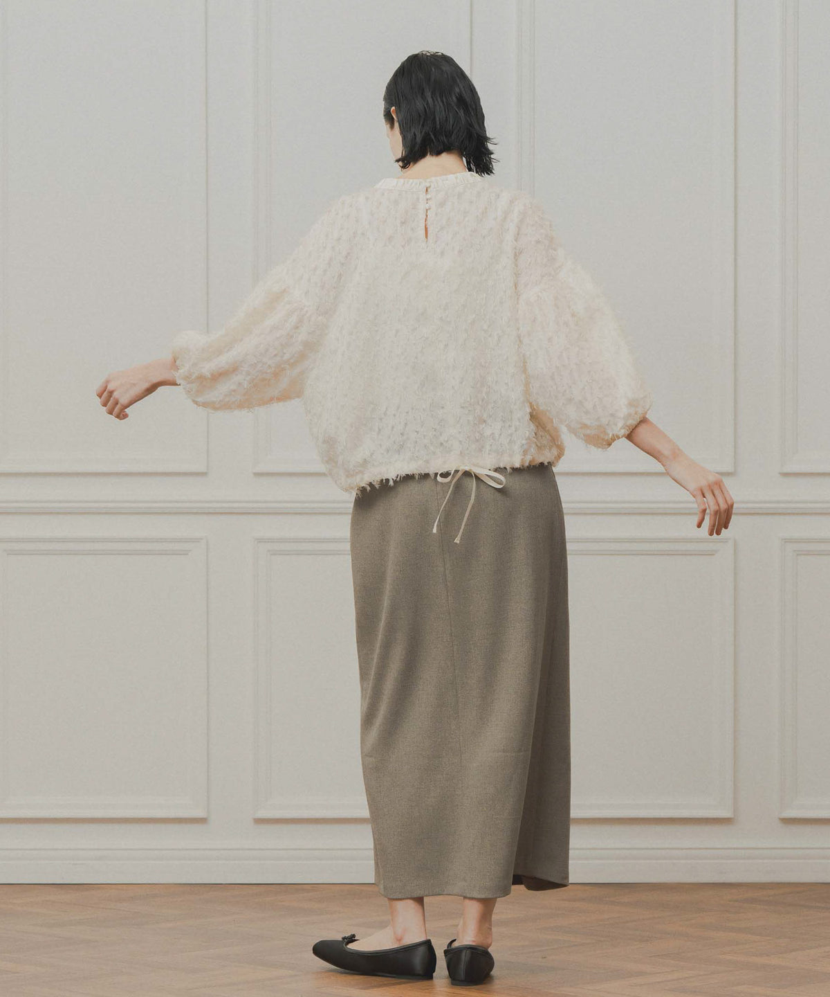 jacquard volume blouse / WHT24FBL4053