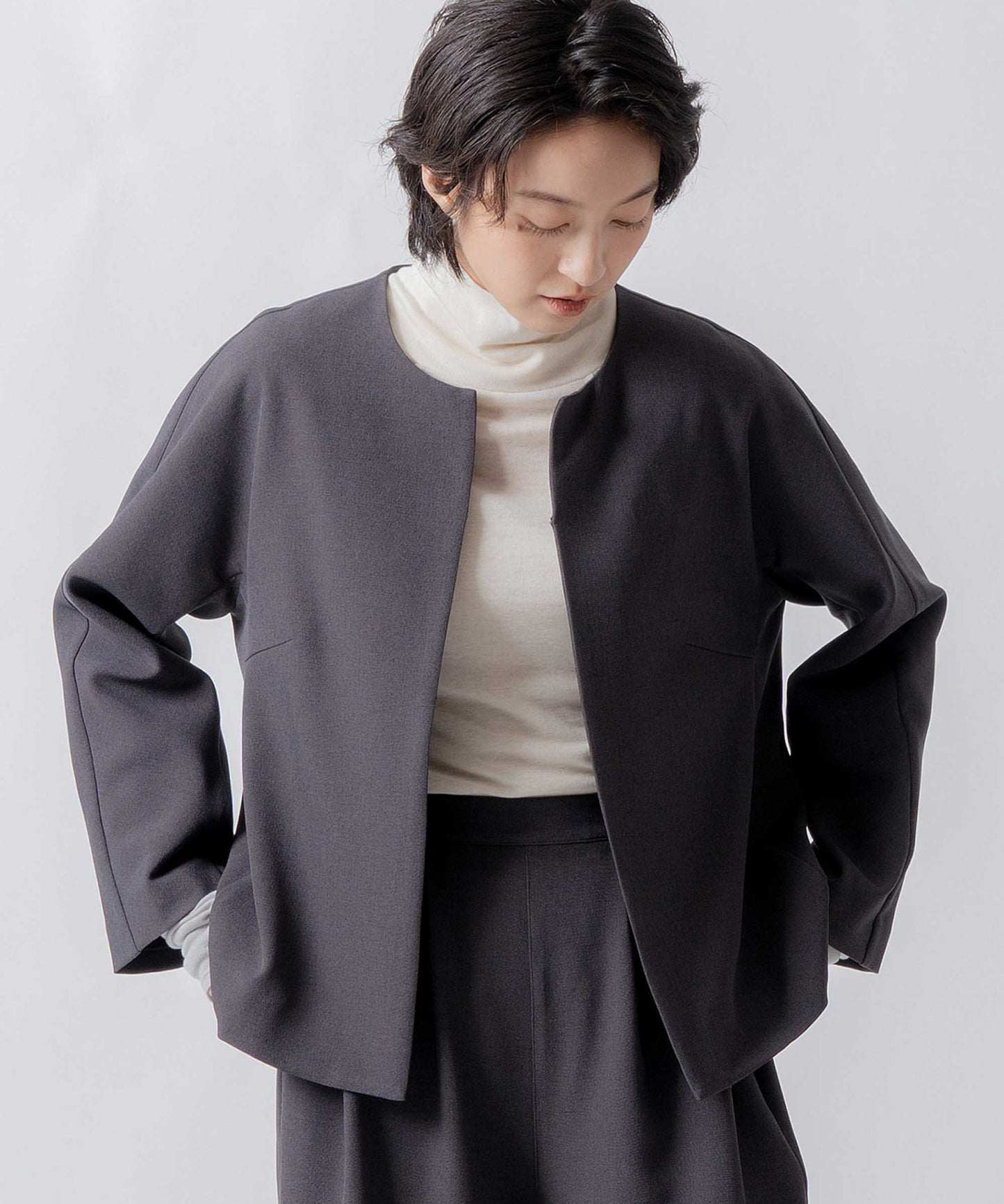 no collar jacket / WHT23HJK4021