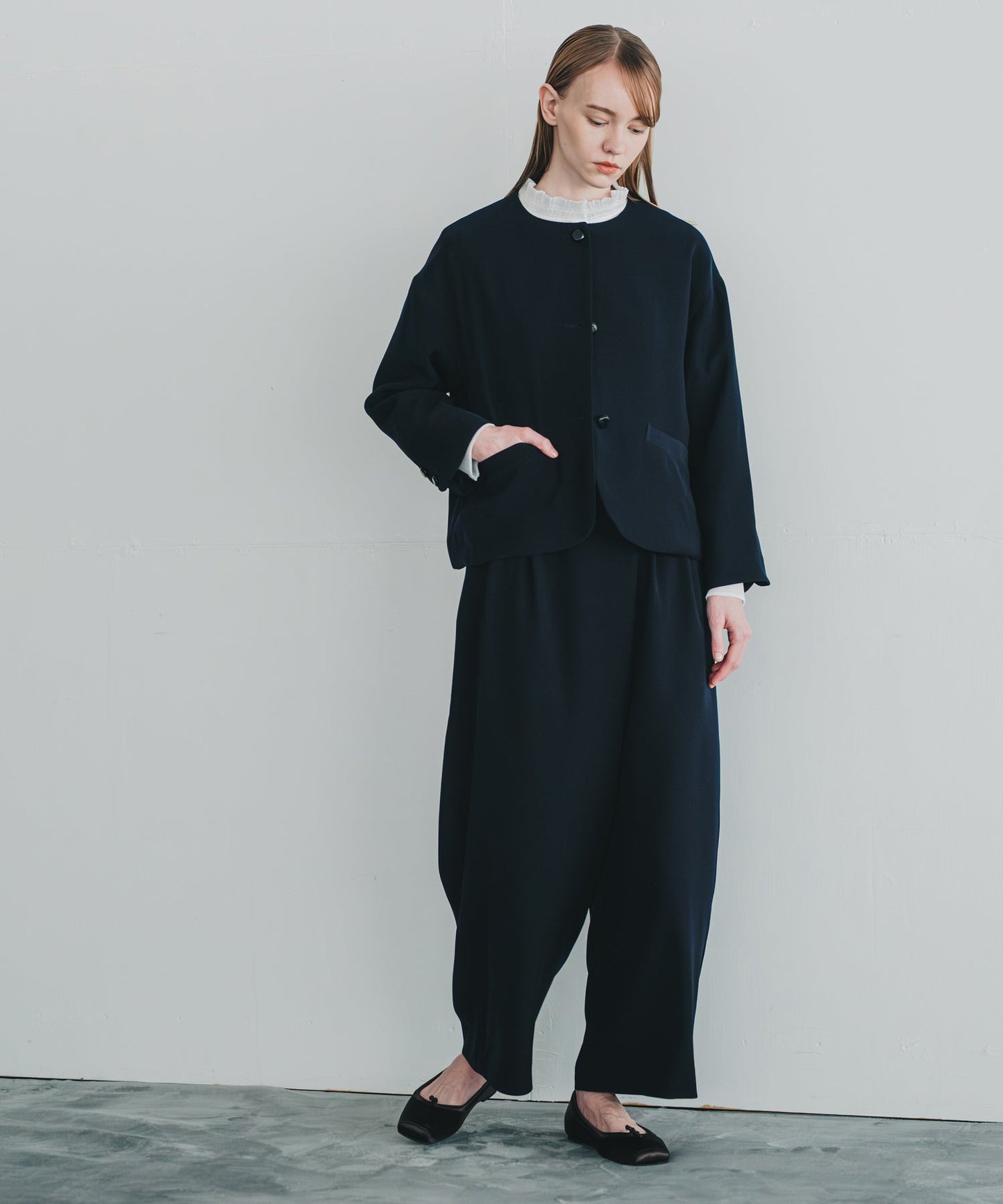 no collar button jacket / WHT24FJK4035