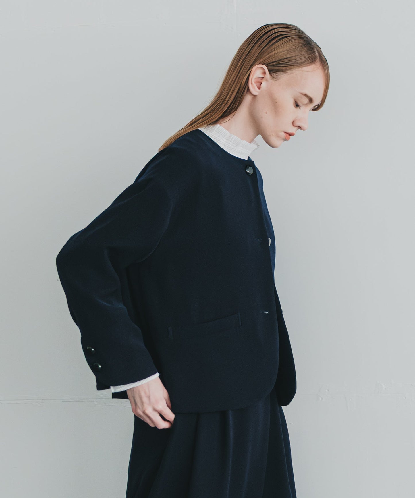 no collar button jacket / WHT24FJK4035