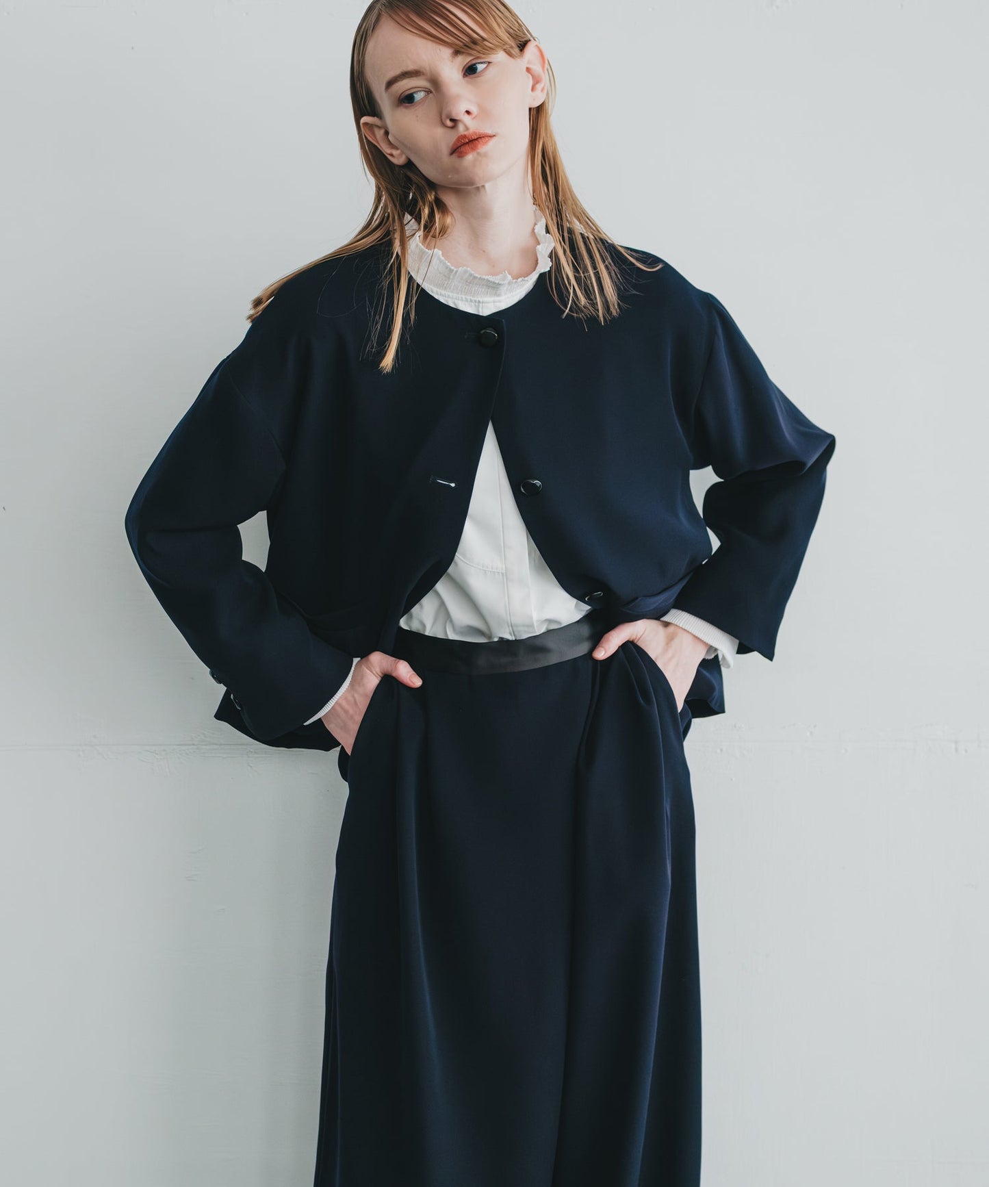 no collar button jacket / WHT24FJK4035