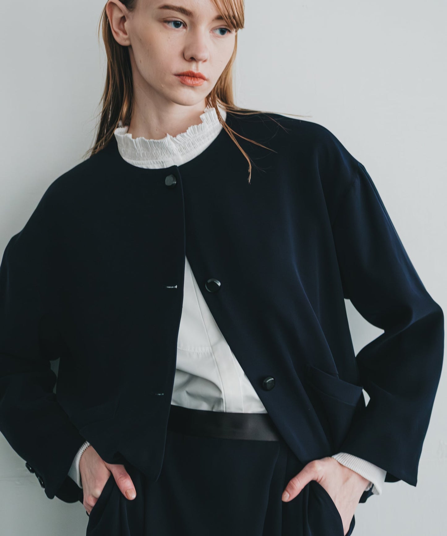 no collar button jacket / WHT24FJK4035