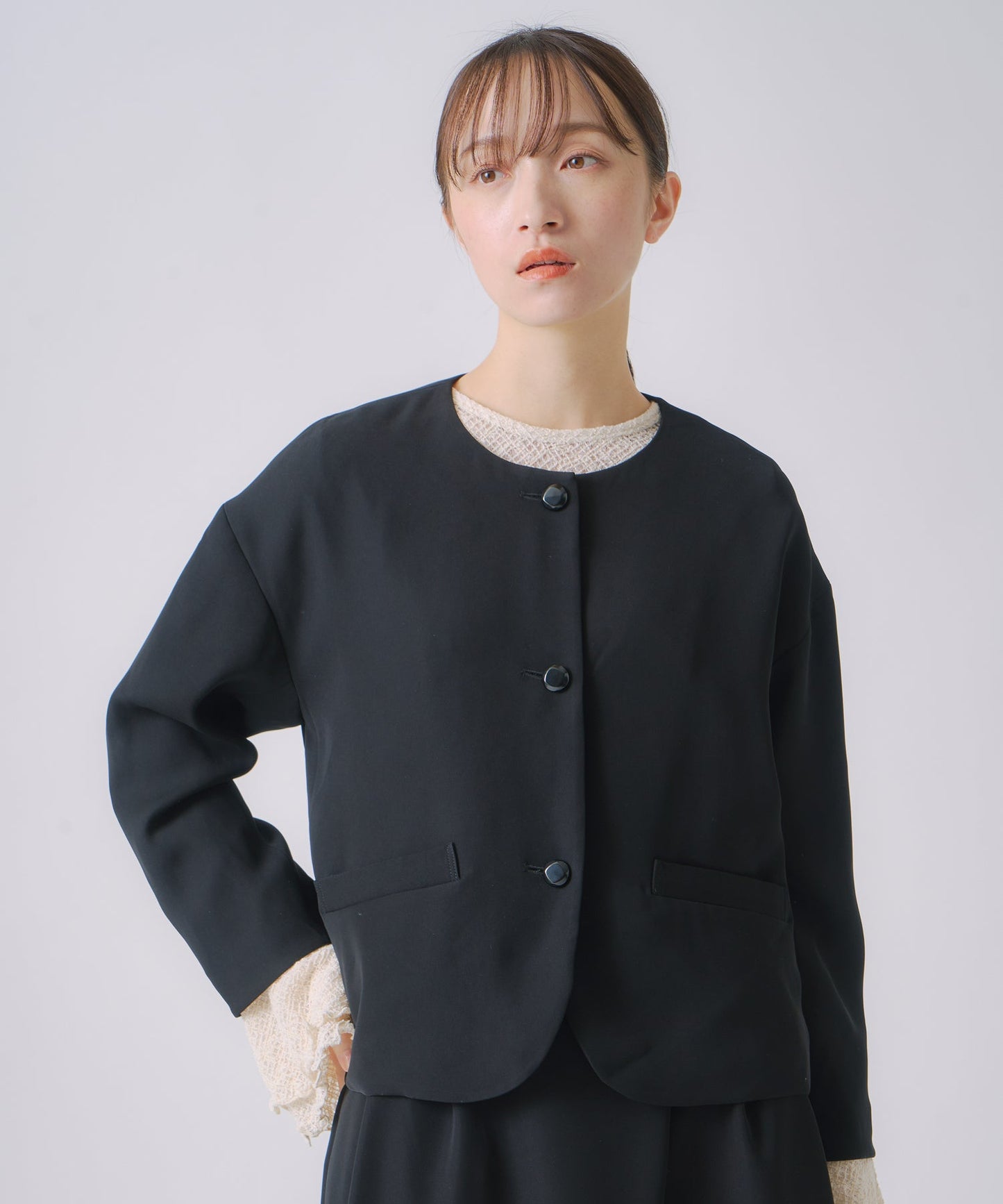 no collar button jacket / WHT24FJK4035