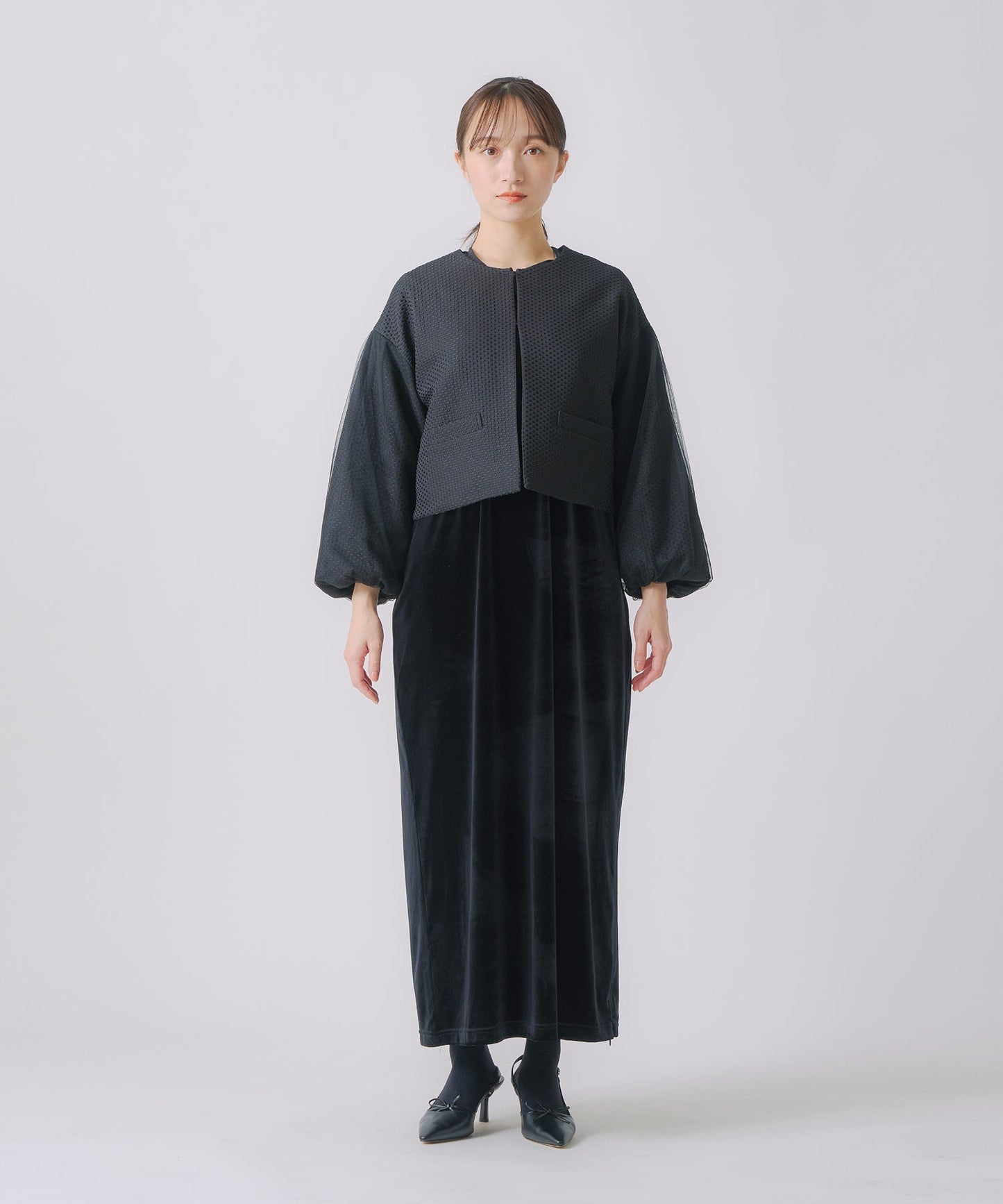 tulle layered sleeve jacket / WHT25FJK4052