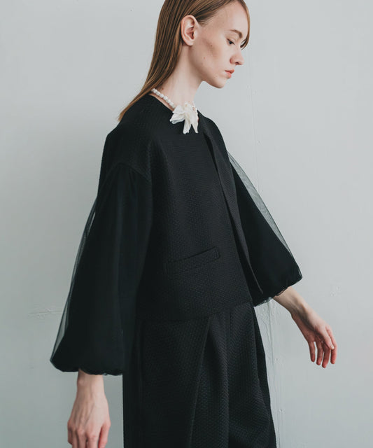 tulle layered sleeve jacket / WHT25FJK4052