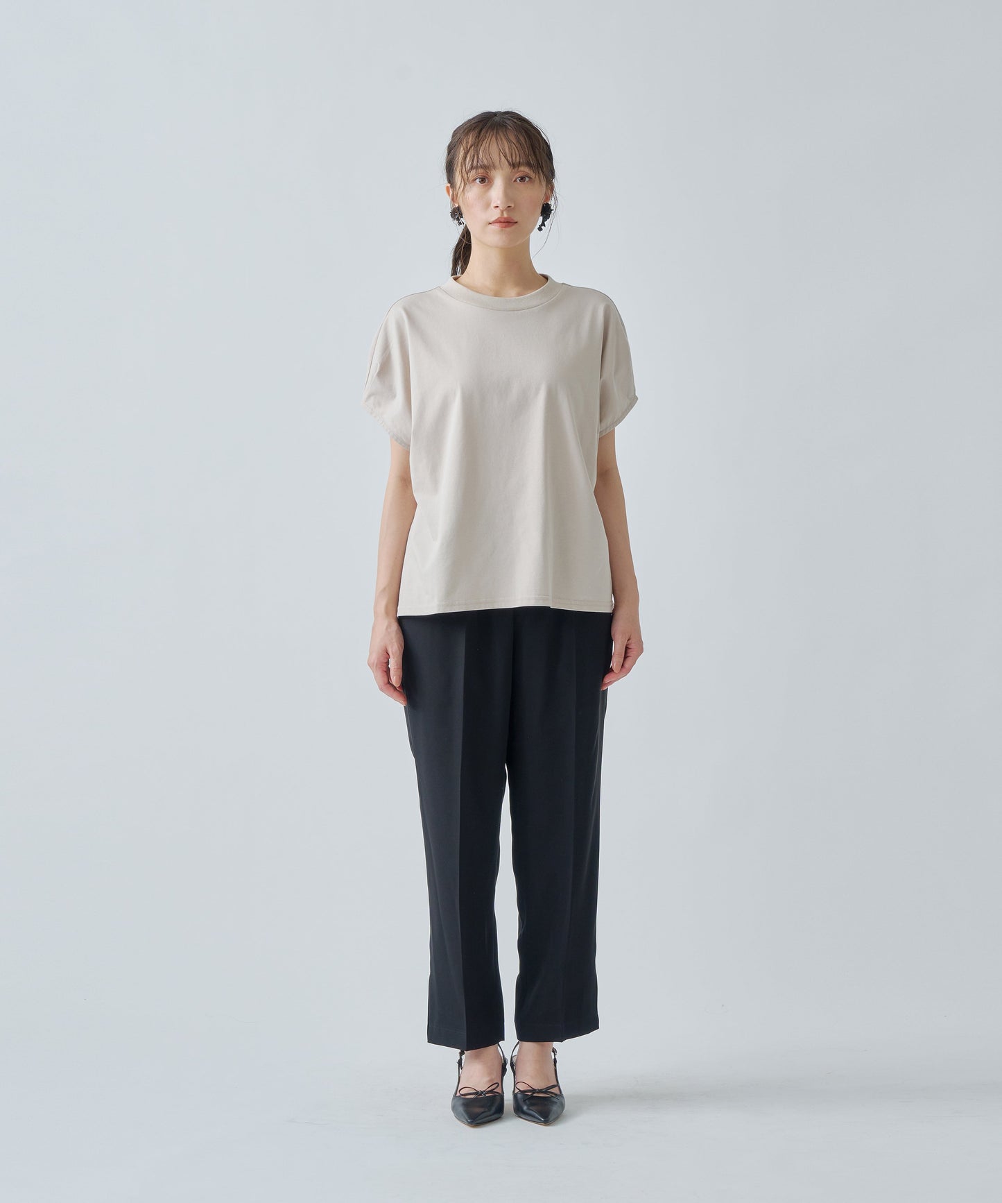 drop french sleeve tee / WHT25HBL4071