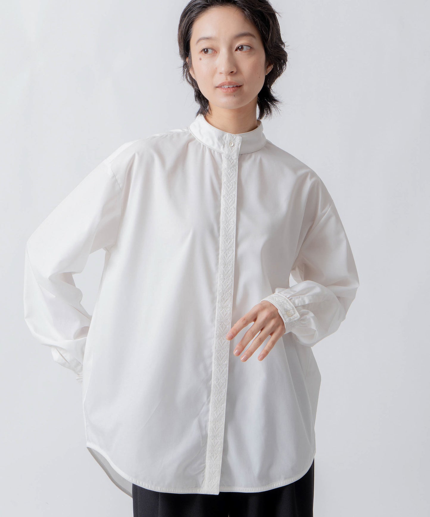 standcollar embroidery blouse / WHT26FBL4098