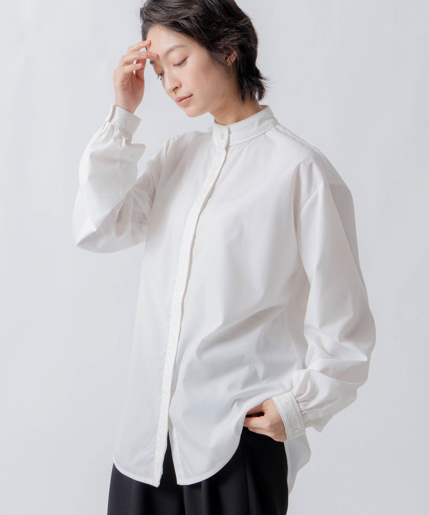 standcollar embroidery blouse / WHT26FBL4098