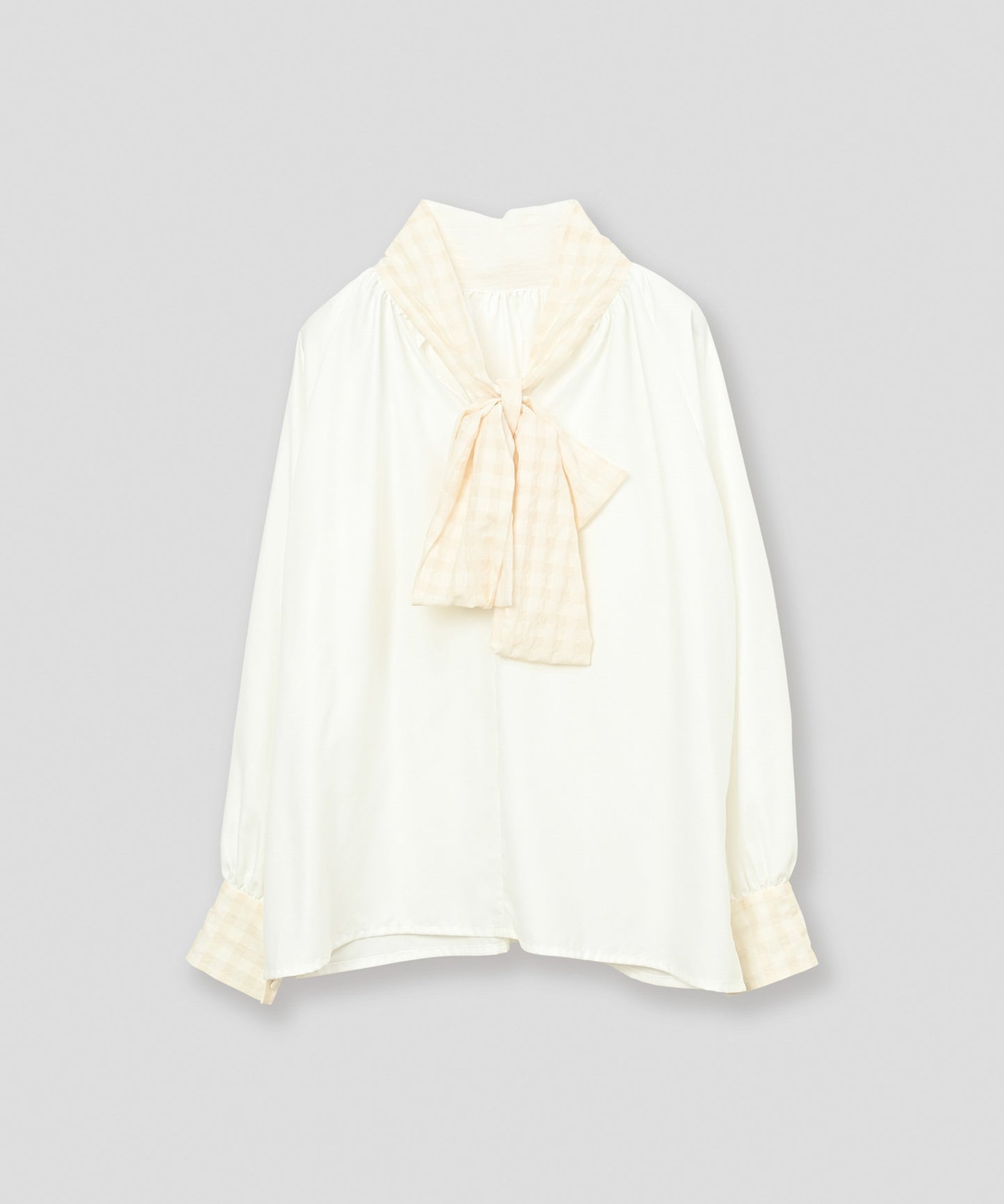 check pattern bou tie blouse / WHT26FBL4101