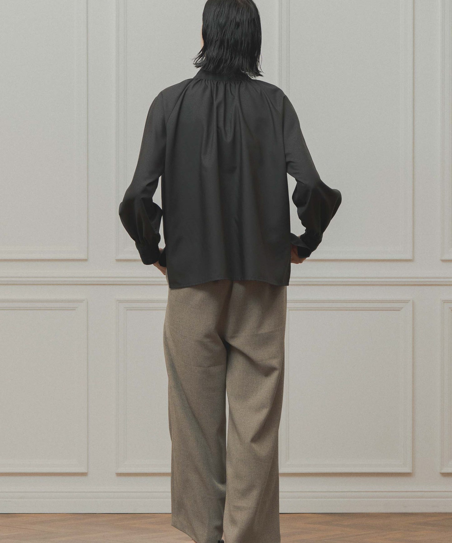 check pattern bou tie blouse / WHT26FBL4101